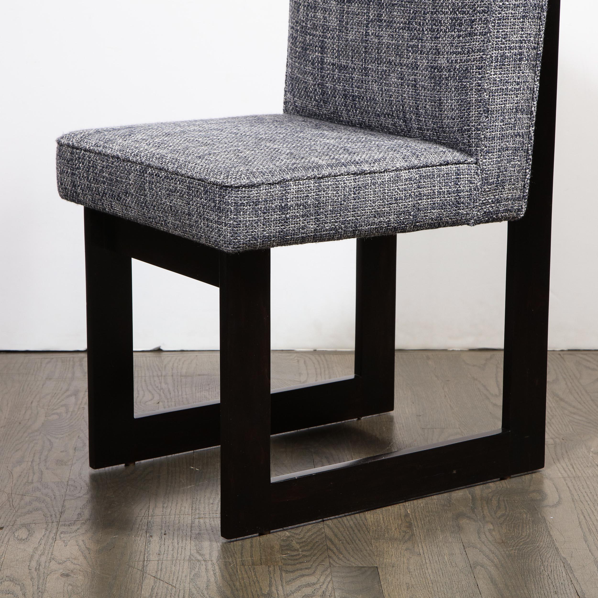Modernist Rectilinear Ebonized Walnut and Textural Gray Woven Fabric Side Chair In Excellent Condition For Sale In New York, NY
