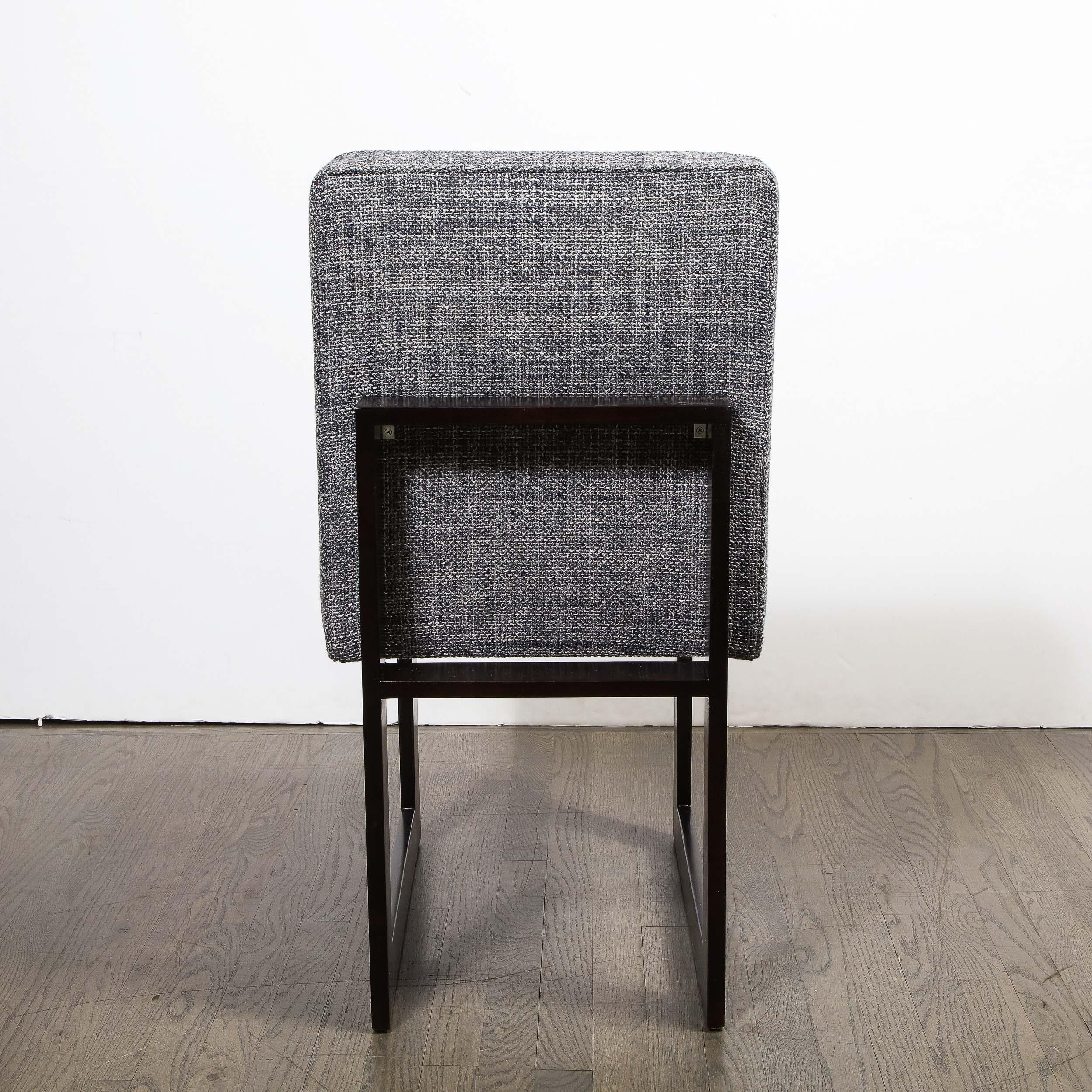 Modernist Rectilinear Ebonized Walnut and Textural Gray Woven Fabric Side Chair For Sale 1