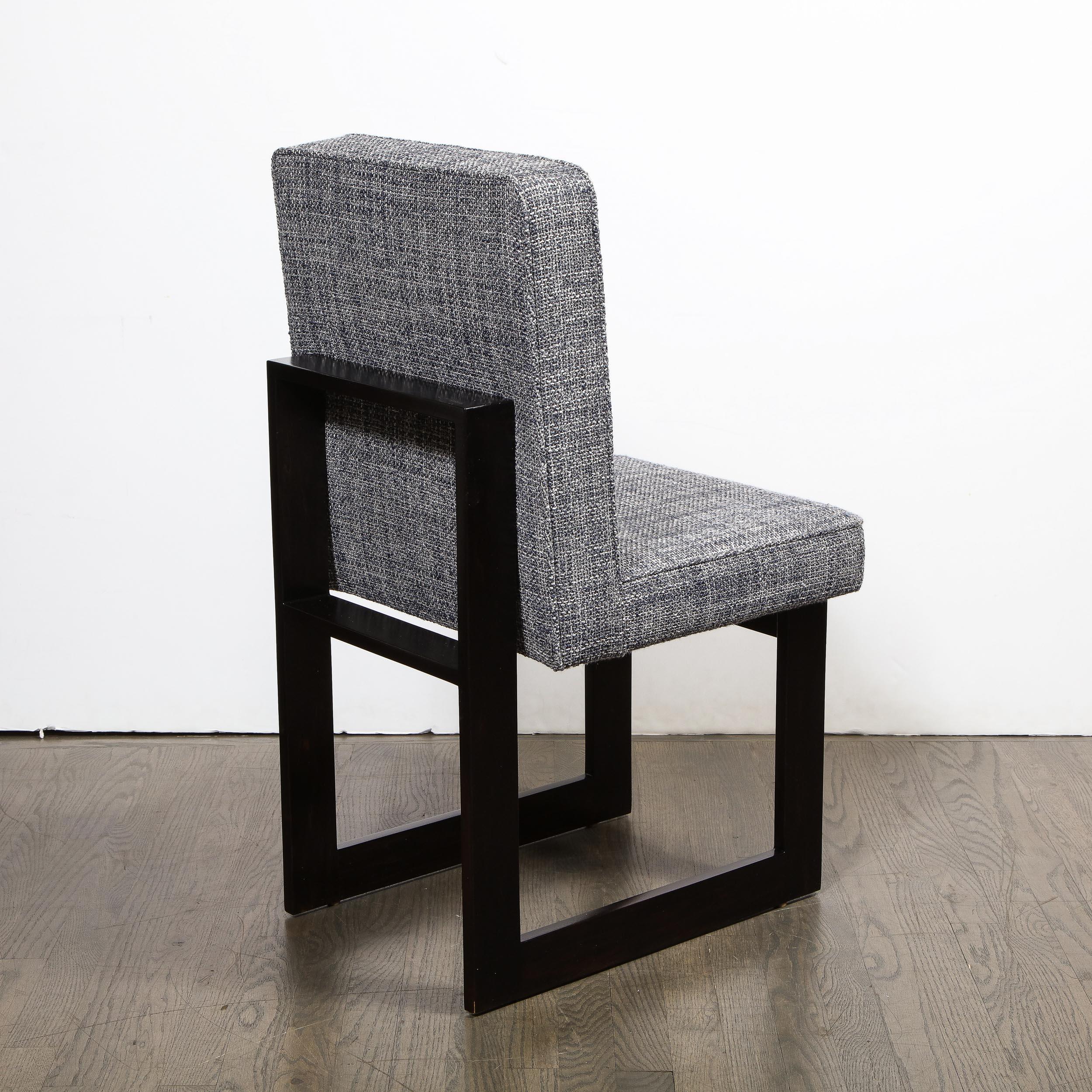 Modernist Rectilinear Ebonized Walnut and Textural Gray Woven Fabric Side Chair For Sale 2