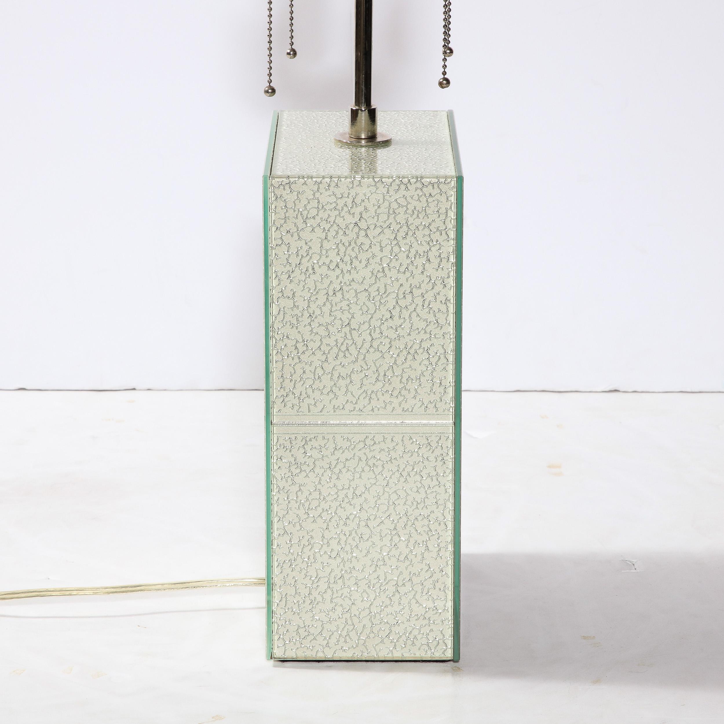 Modernist Rectilinear Glass Table Lamp in Frost Blue Craquelure by Robert Rida For Sale 6