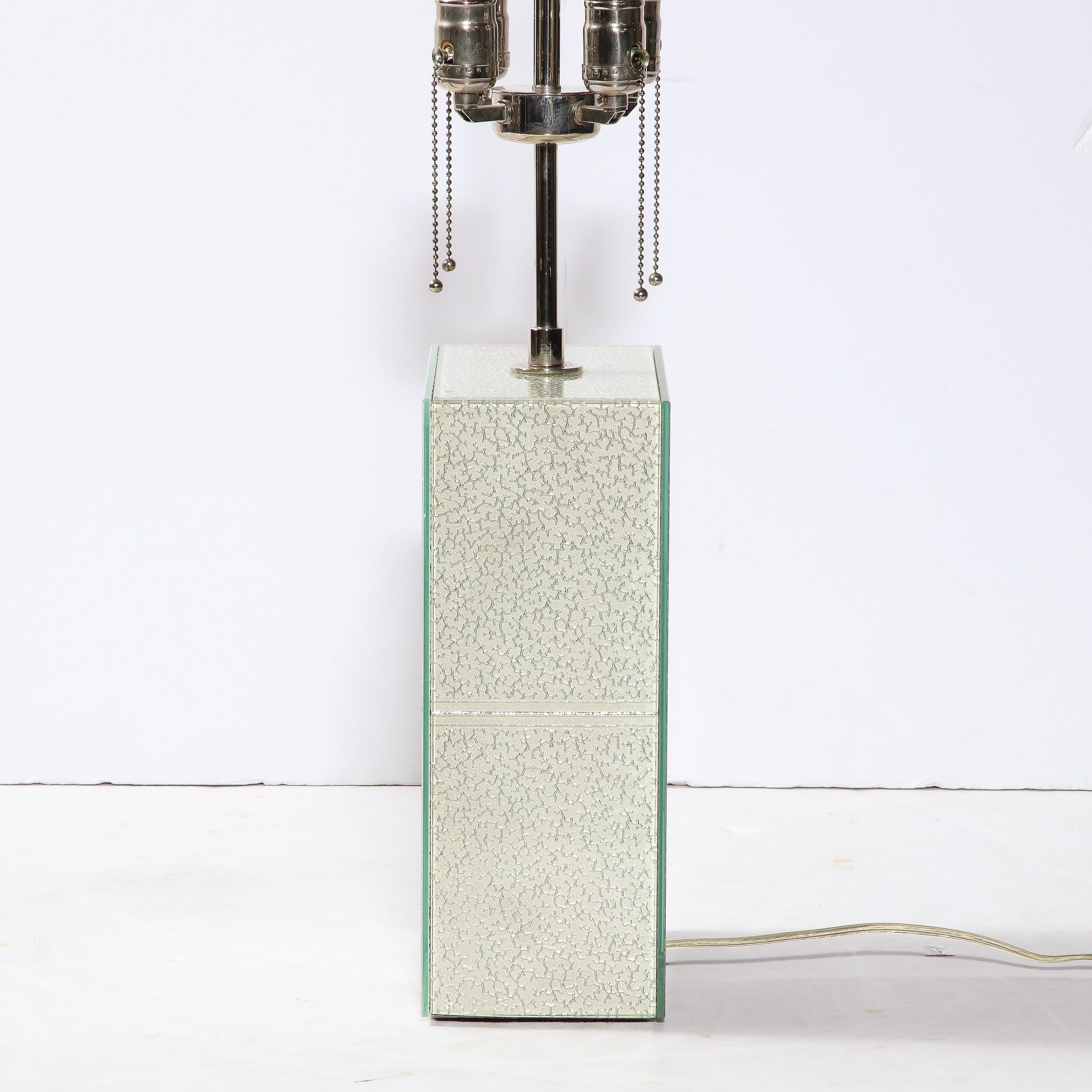 Modernist Rectilinear Glass Table Lamp in Frost Blue Craquelure by Robert Rida For Sale 3