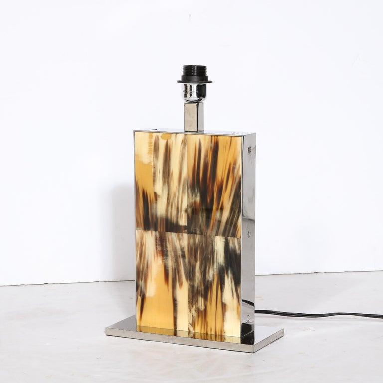 Modernist Rectilinear Table Lamps in Paneled Horn and Polished Nickel en venta 3