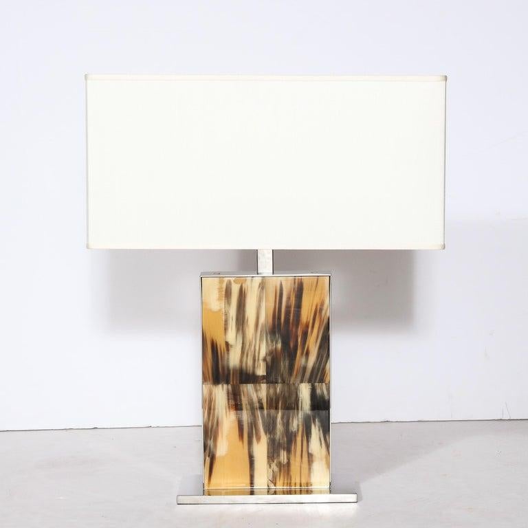 Modernist Rectilinear Table Lamps in Paneled Horn and Polished Nickel Moderno en venta
