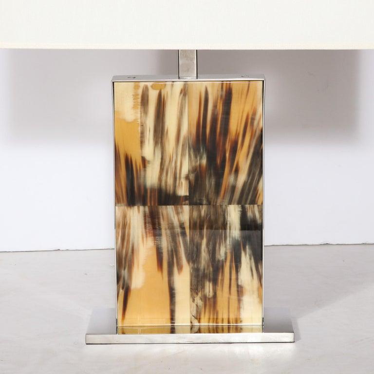 Modernist Rectilinear Table Lamps in Paneled Horn and Polished Nickel Estadounidense en venta