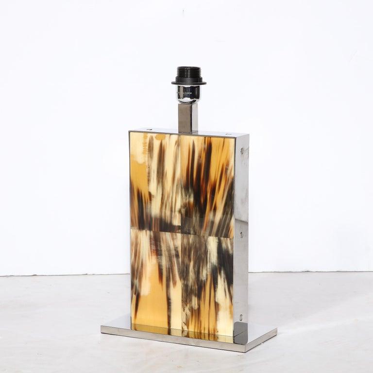 Modernist Rectilinear Table Lamps in Paneled Horn and Polished Nickel siglo XX en venta
