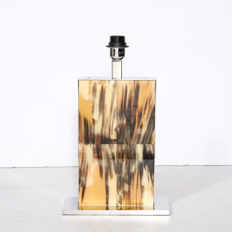 Modernist Rectilinear Table Lamps in Paneled Horn and Polished Nickel Níquel en venta