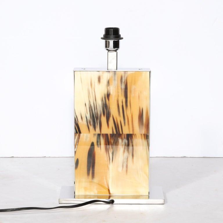 Modernist Rectilinear Table Lamps in Paneled Horn and Polished Nickel en venta 1