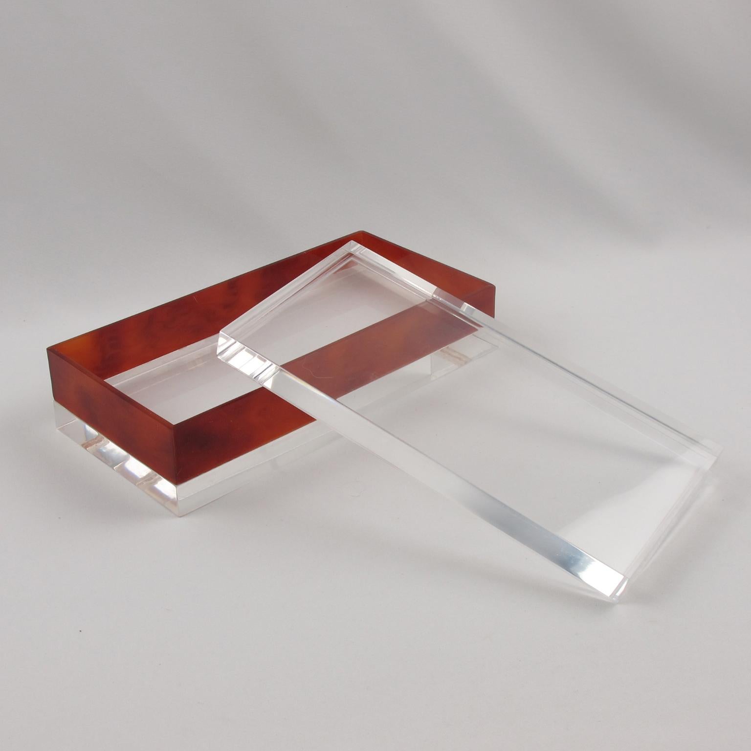 Moderno Scatola modernista in ambra e lucite trasparente, Francia, circa 1970 in vendita