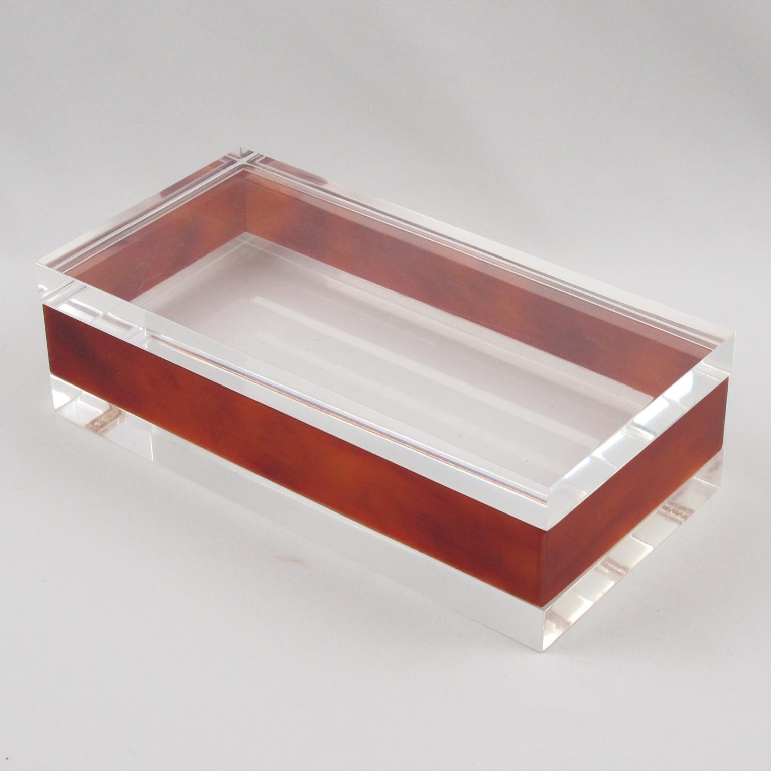 Fine XX secolo Scatola modernista in ambra e lucite trasparente, Francia, circa 1970 in vendita