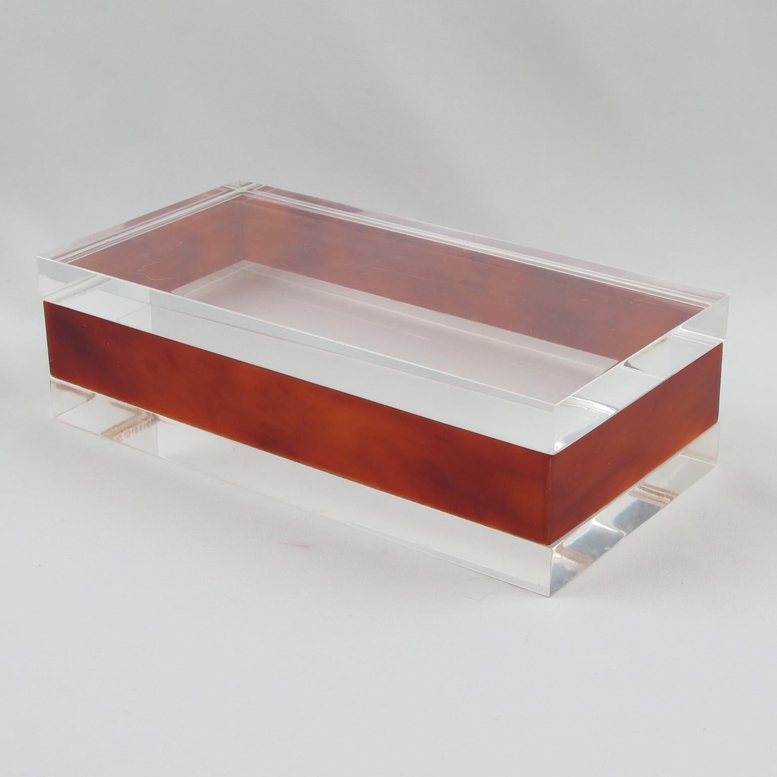 Lucite Scatola modernista in ambra e lucite trasparente, Francia, circa 1970 in vendita