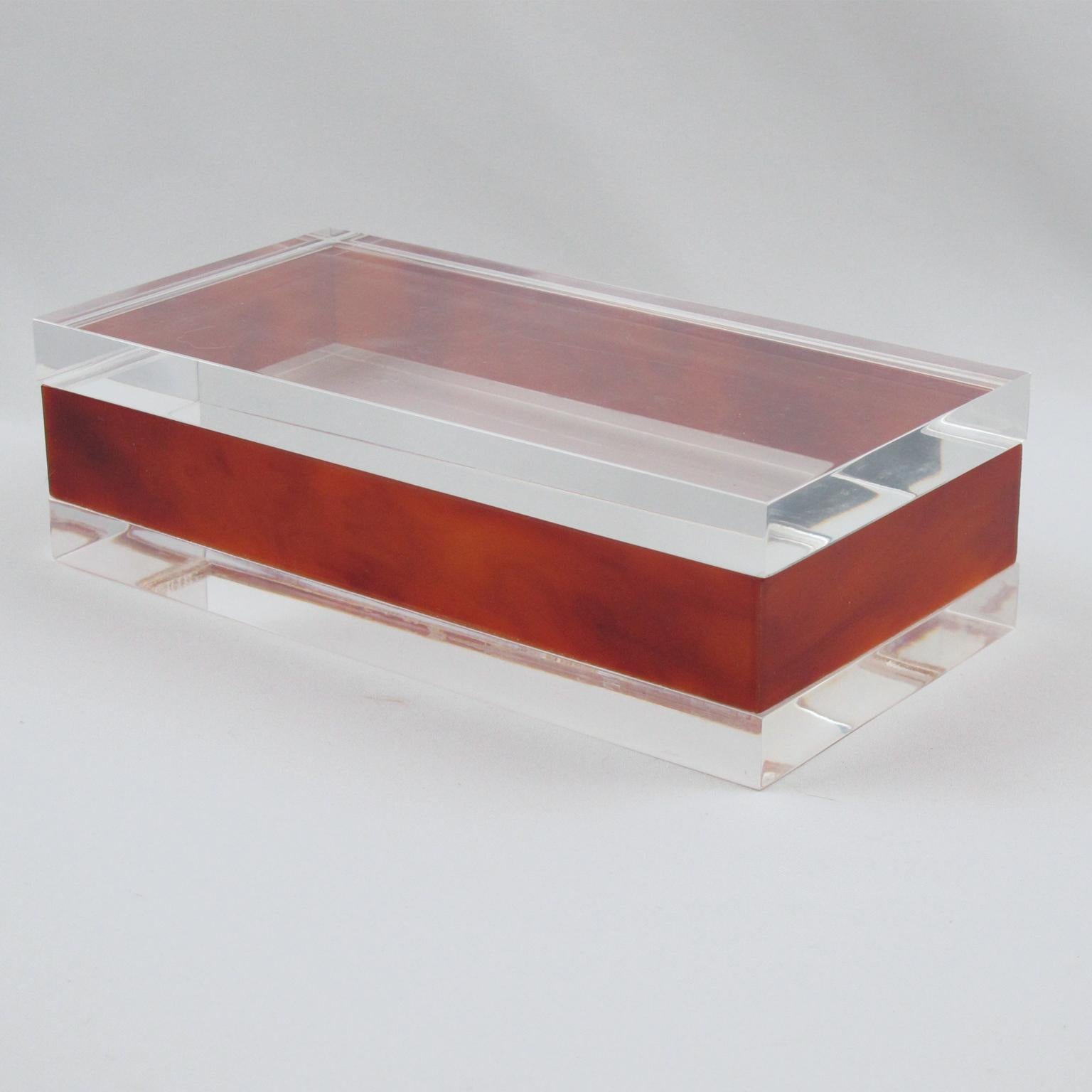 Scatola modernista in ambra e lucite trasparente, Francia, circa 1970 in vendita 1