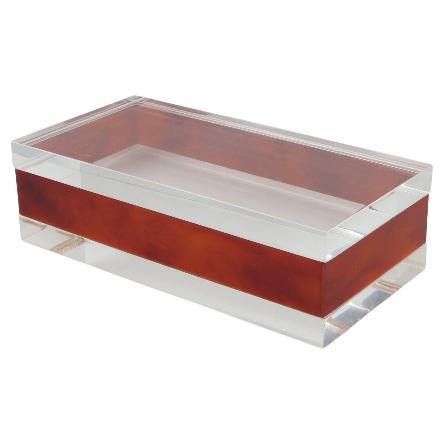 Caja modernista de ámbar y lucita transparente, Francia circa 1970
