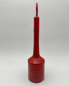 Modernist Red Glazed Ceramic Bottle with Sculptural Stopper Signed, circa 1970