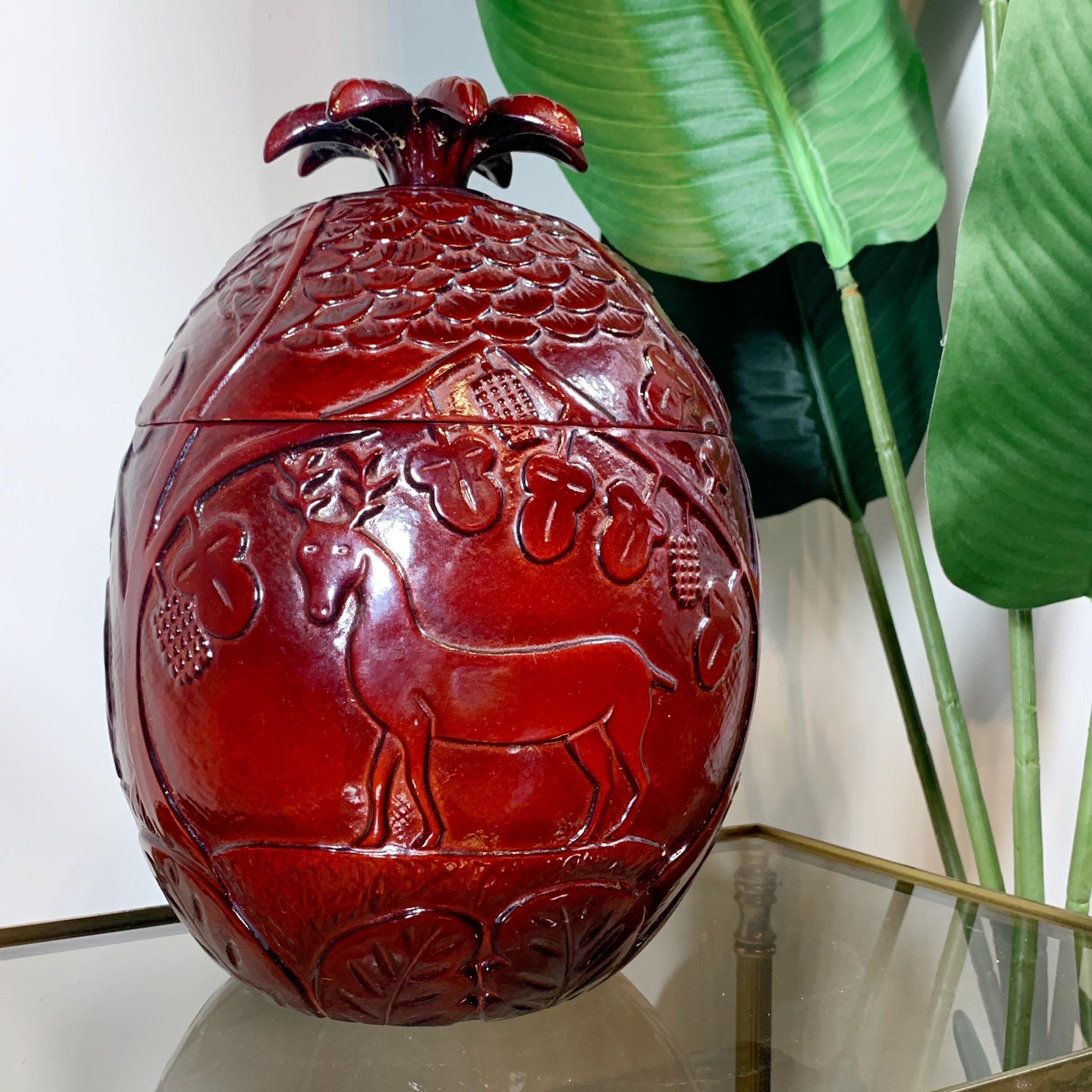 Hand-Painted Modernist Red Ice Bucket in the Style of Marc Chagall, 1950s For Sale