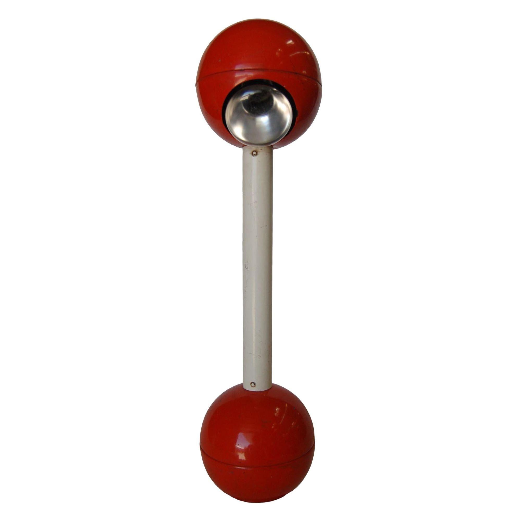 Interesting Mid Century Modern Red Metal Double Ball Barbell Accent Table Lamp On Stand.

Measures 6