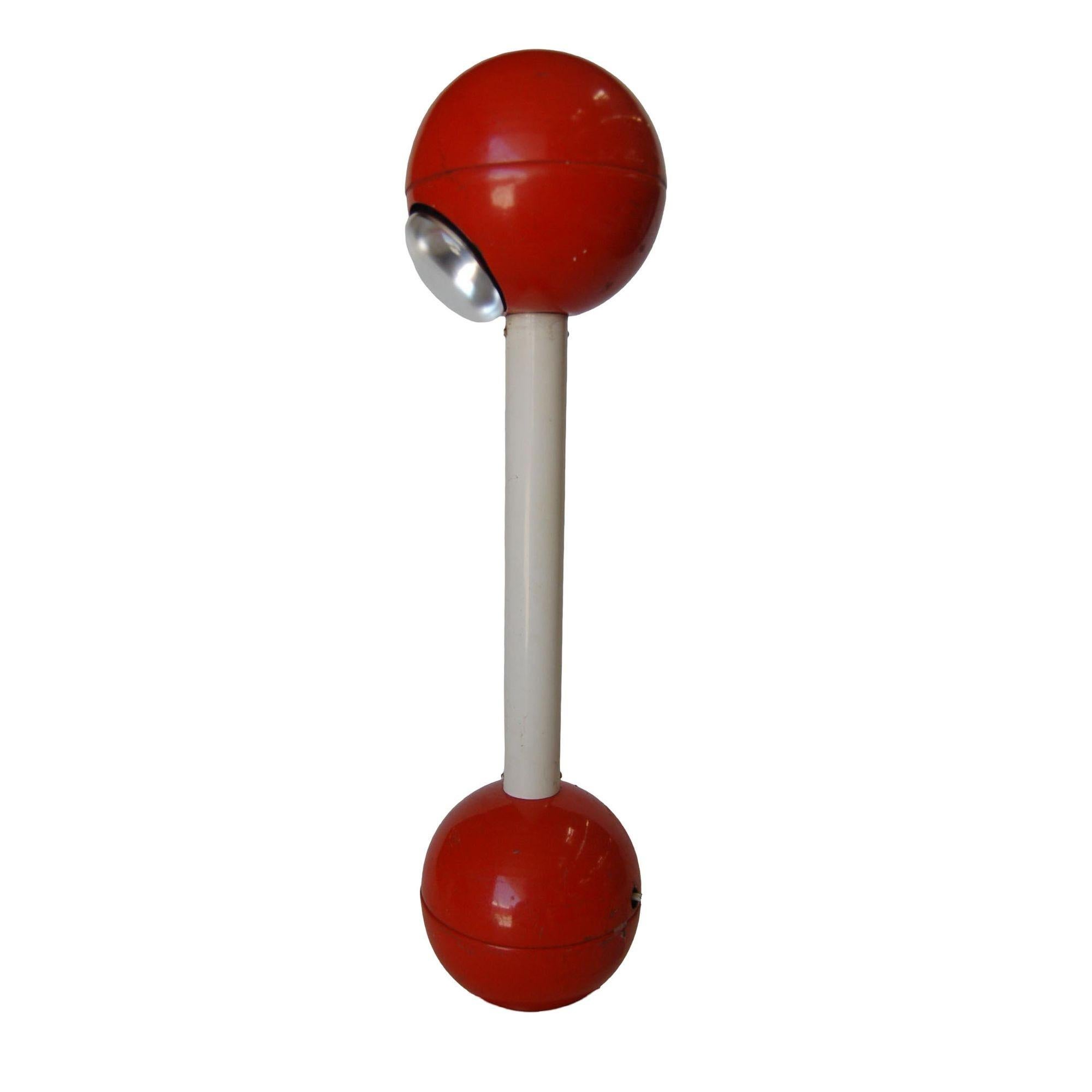 Mid-Century Modern Modernist Red Metal Double Ball Barbell Accent Table Lamp For Sale