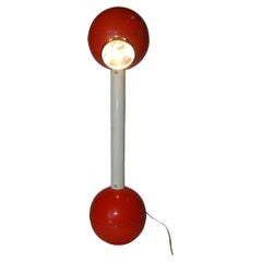 Vintage Modernist Red Metal Double Ball Barbell Accent Table Lamp