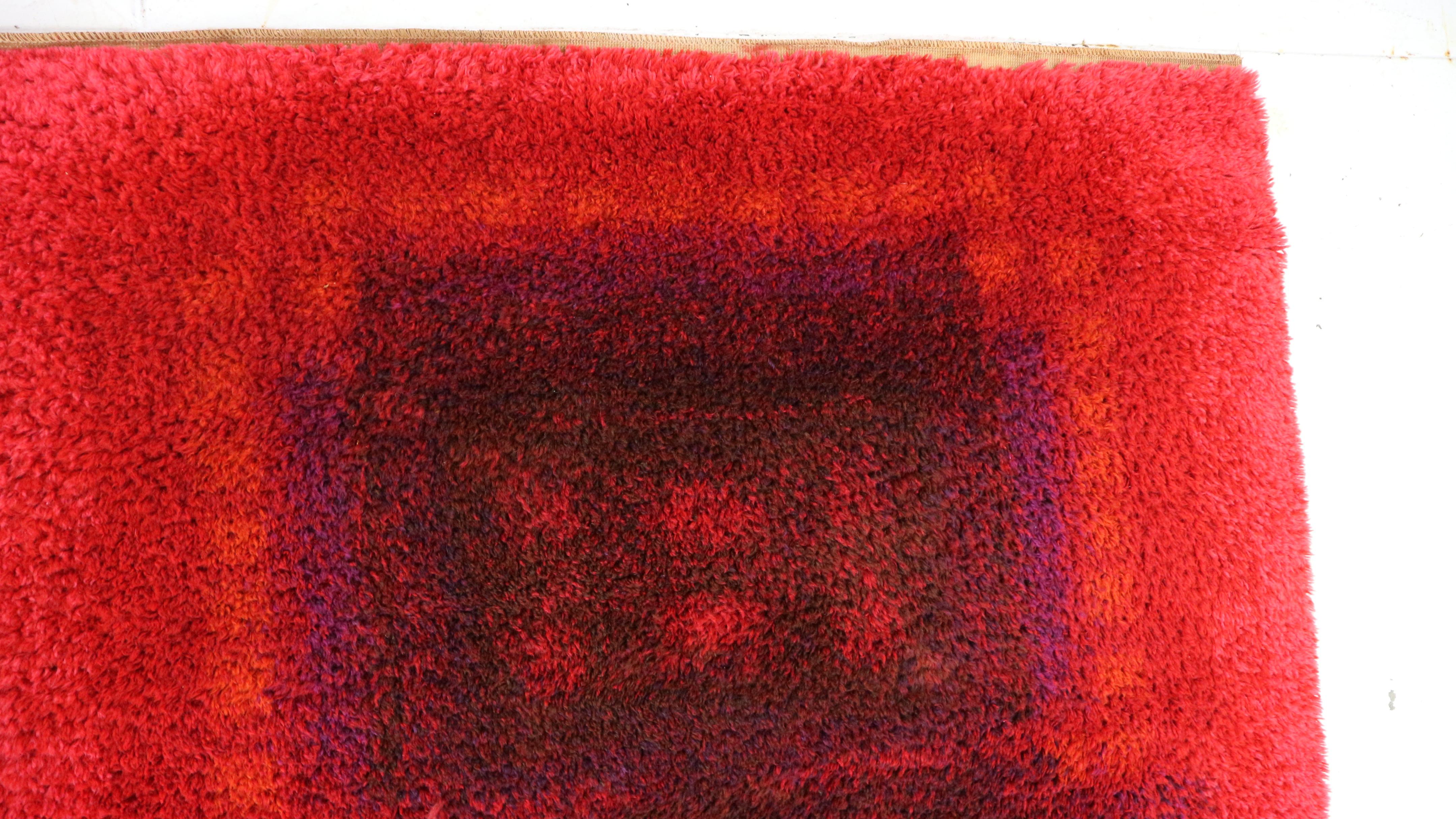 Modernist Red Multi-Color High Pile Large Rya Rug by Desso, 1970's 5