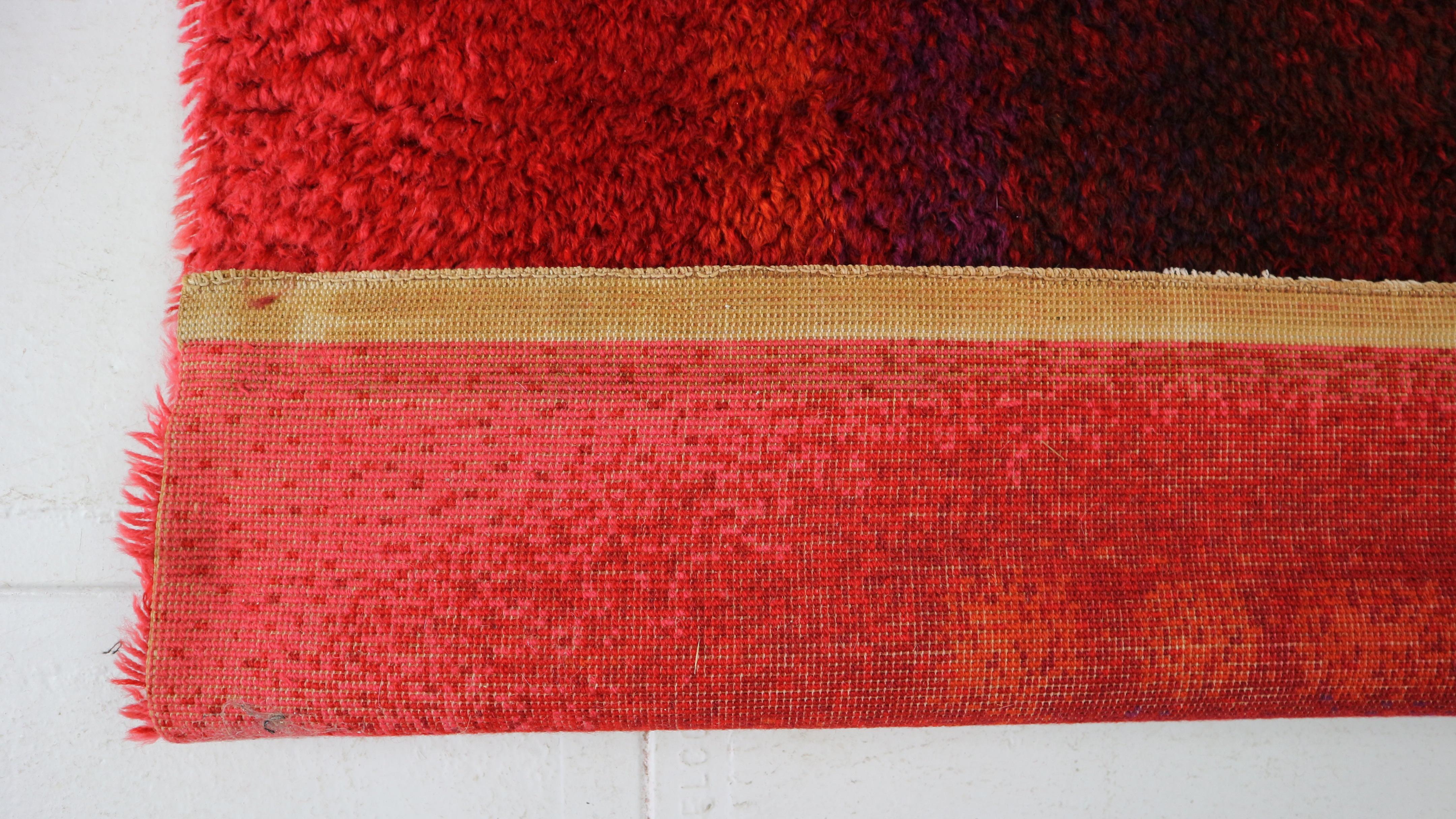 Modernist Red Multi-Color High Pile Large Rya Rug by Desso, 1970's 11