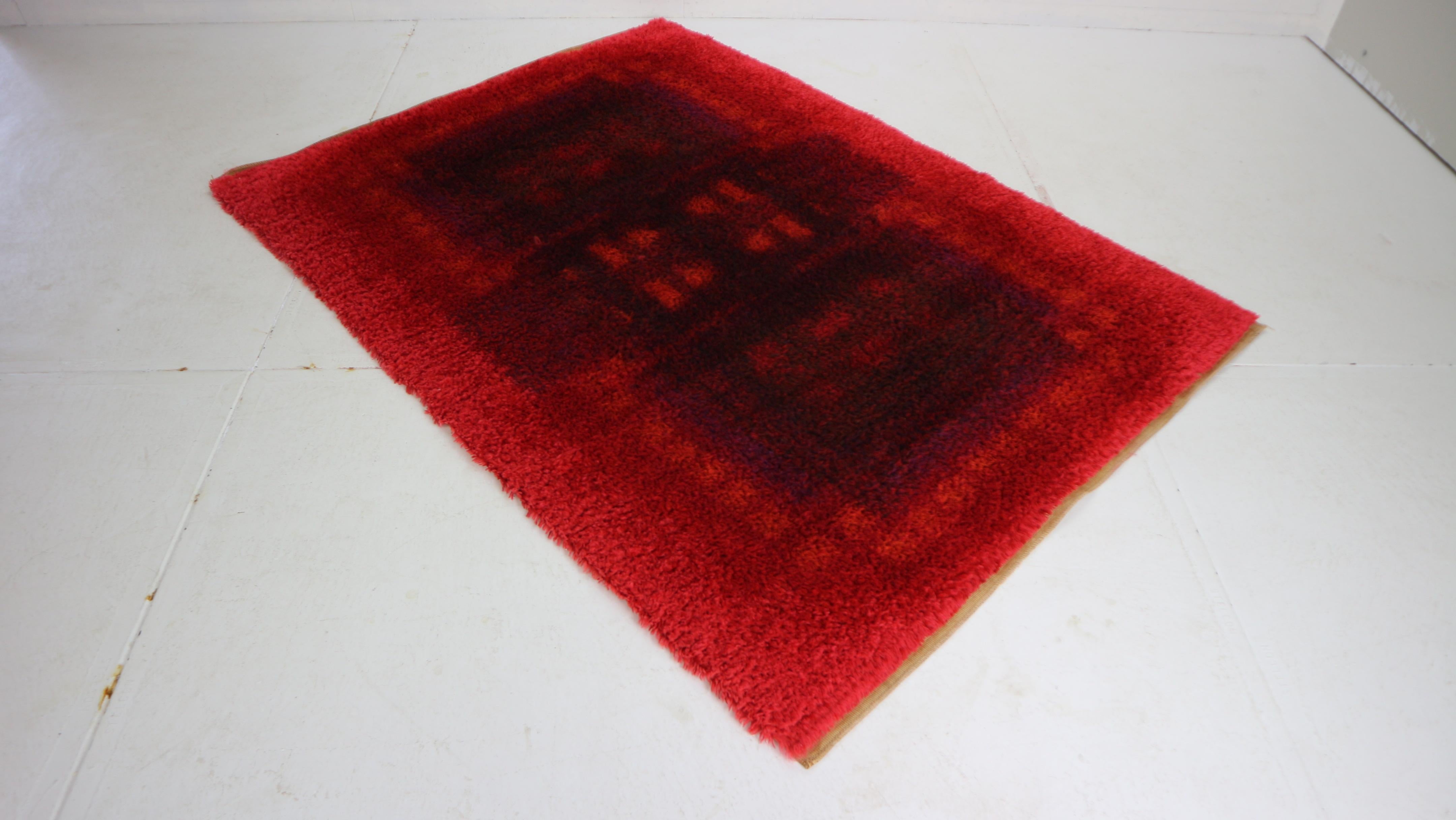 Modernist Red Multi-Color High Pile Large Rya Rug by Desso, 1970's 2