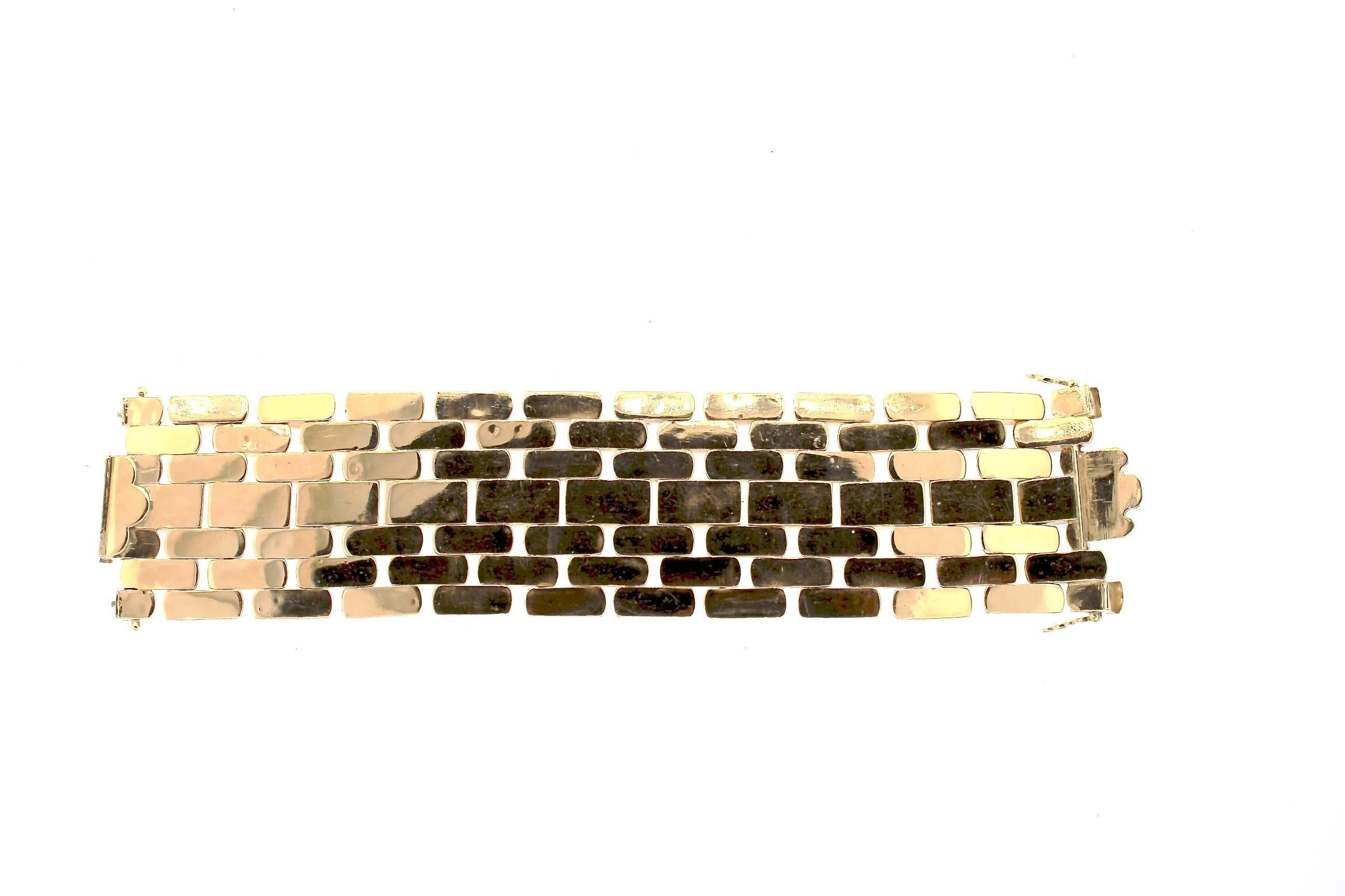 Modernist Retro 18 Karat Yellow Gold Wide Tank Bracelet 2