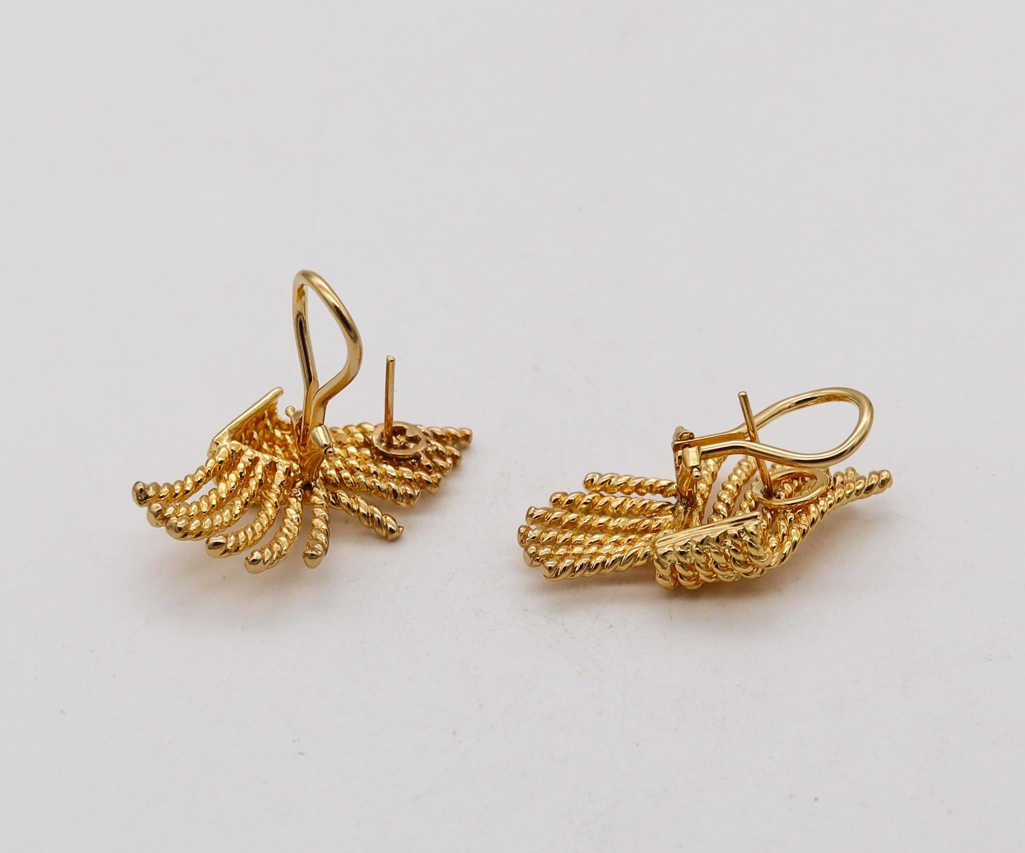 Women's Modernist Retro 1970 Twisted Spikes Ropes Earrings in 18Kt Yellow Gold