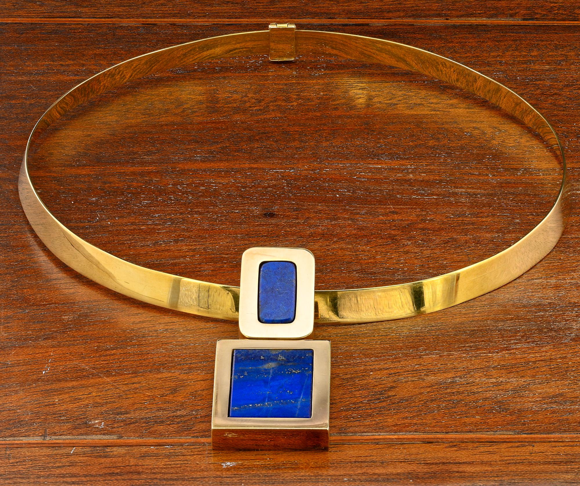 Modernist Reyes Designer Lapis 18 KT Necklace In Good Condition For Sale In Napoli, IT