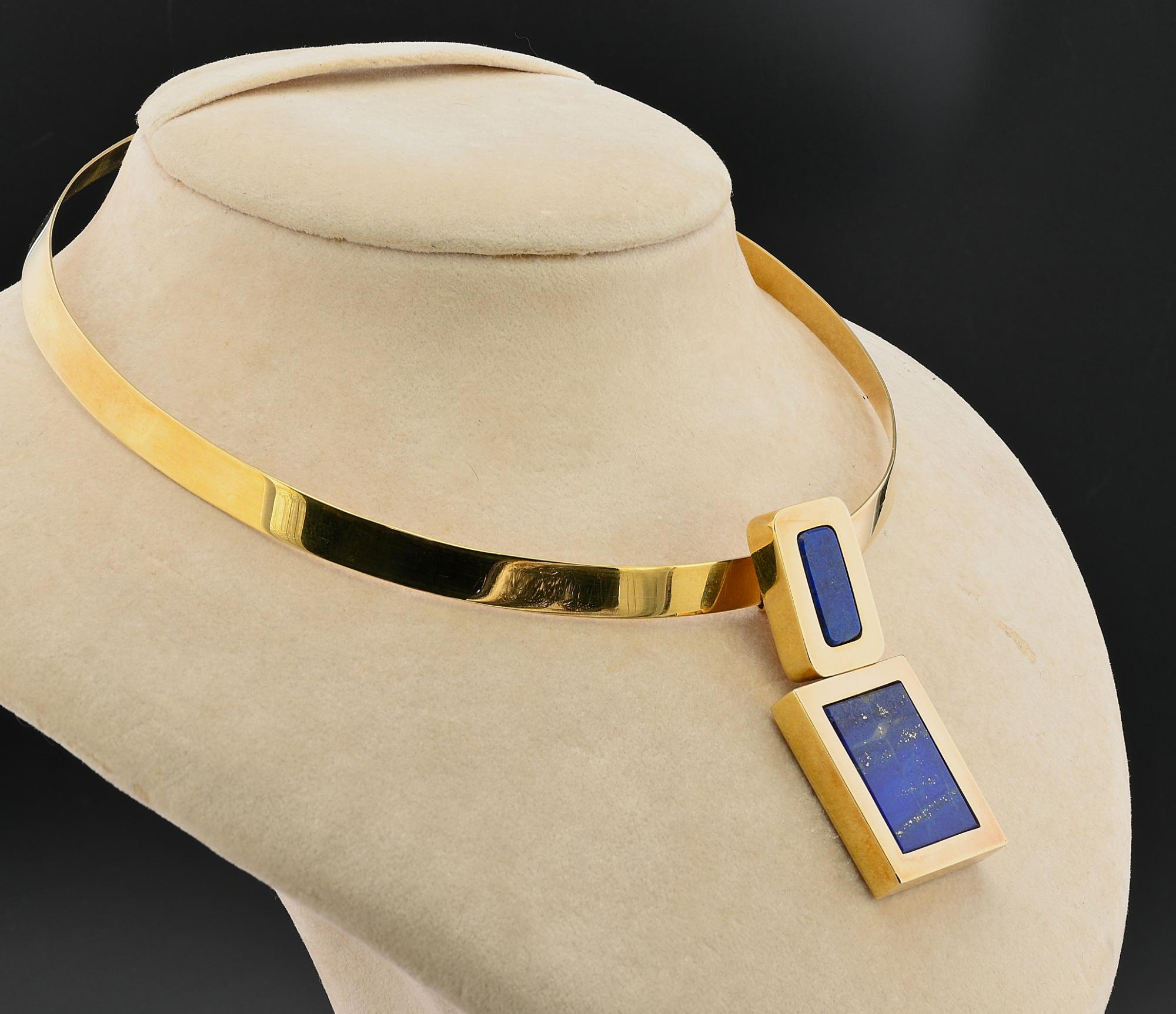 Women's Modernist Reyes Designer Lapis 18 KT Necklace For Sale
