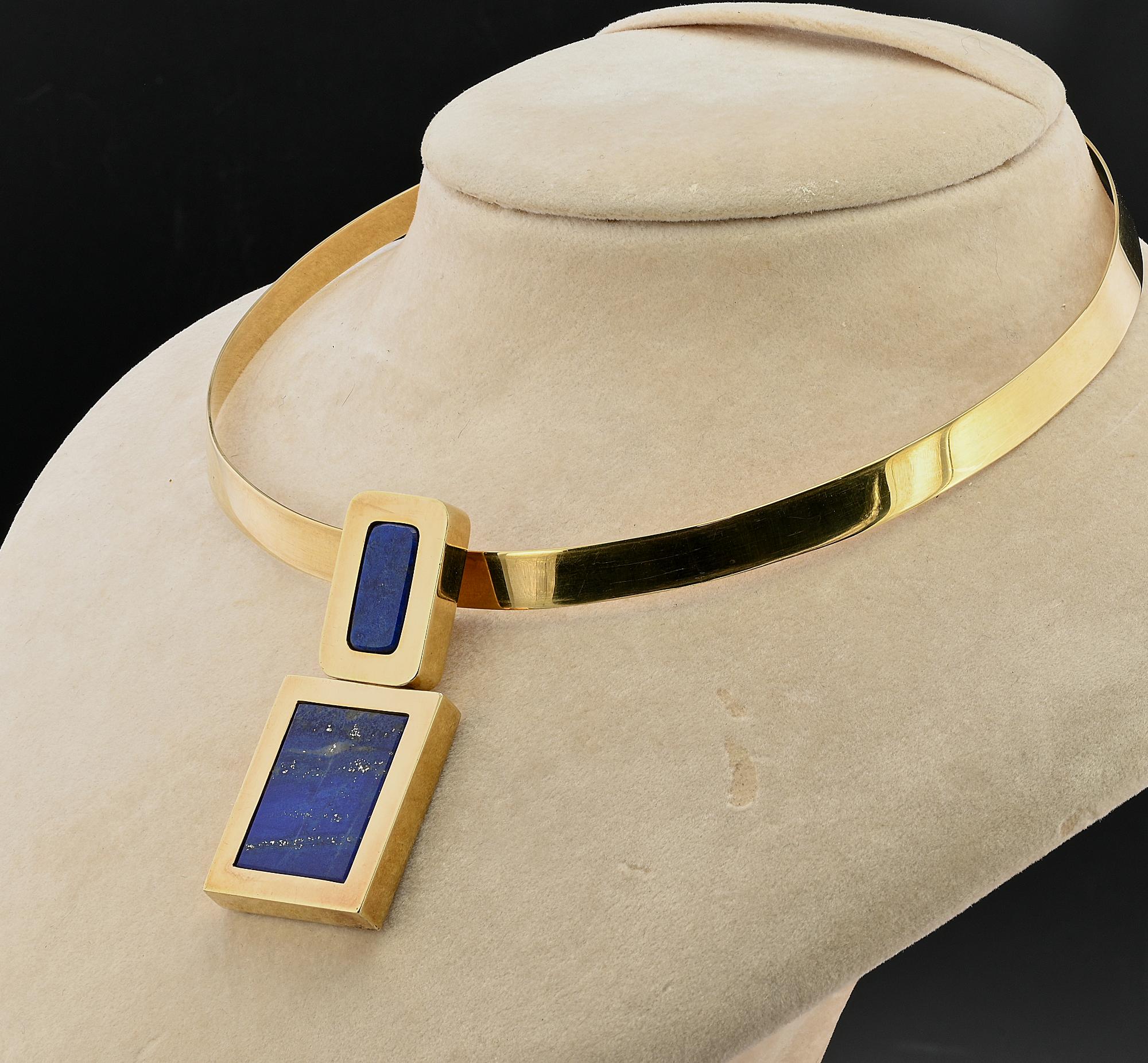 Modernist Reyes Designer Lapis 18 KT Necklace For Sale 1