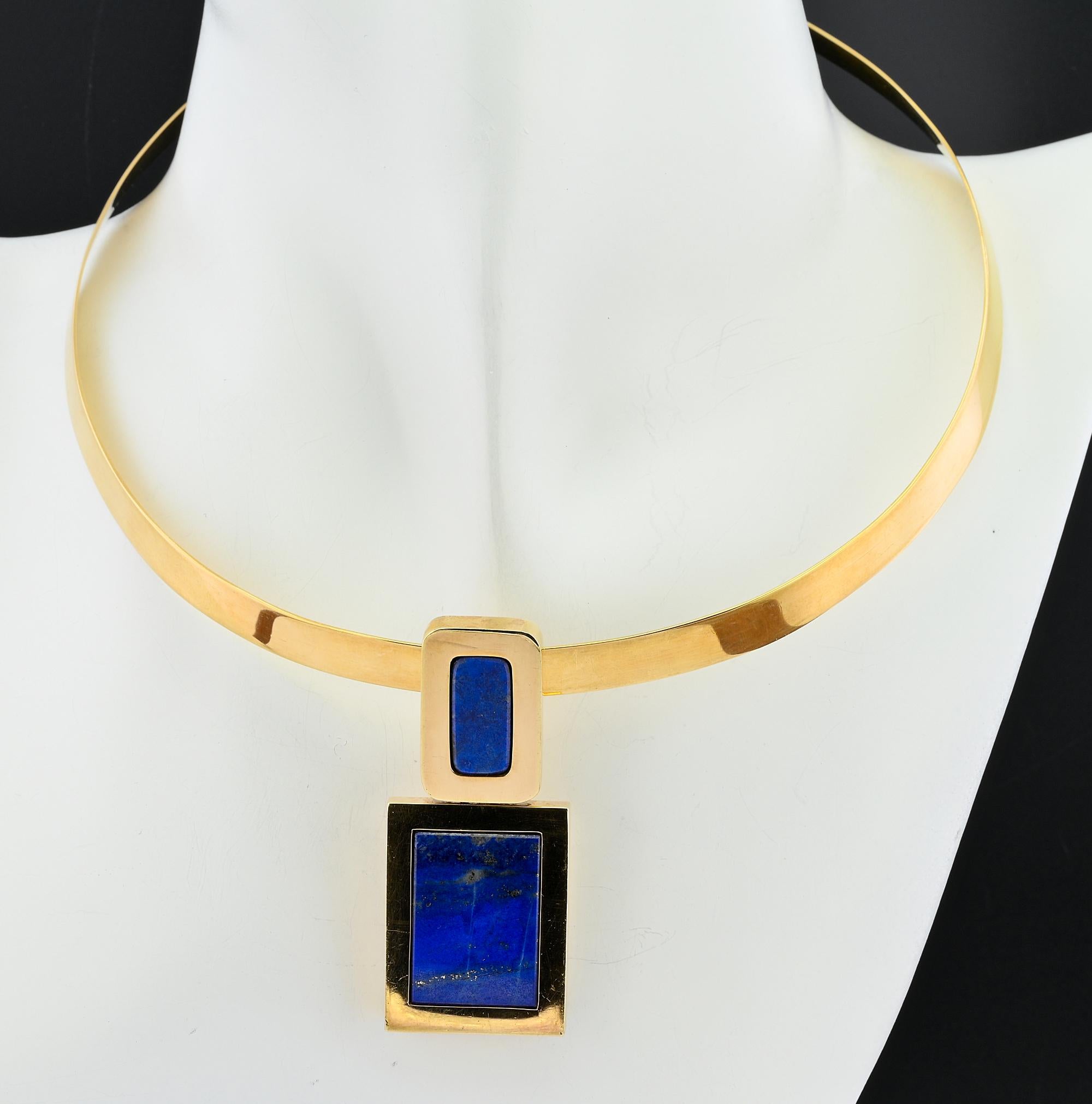 Modernist Reyes Designer Lapis 18 KT Necklace For Sale 3