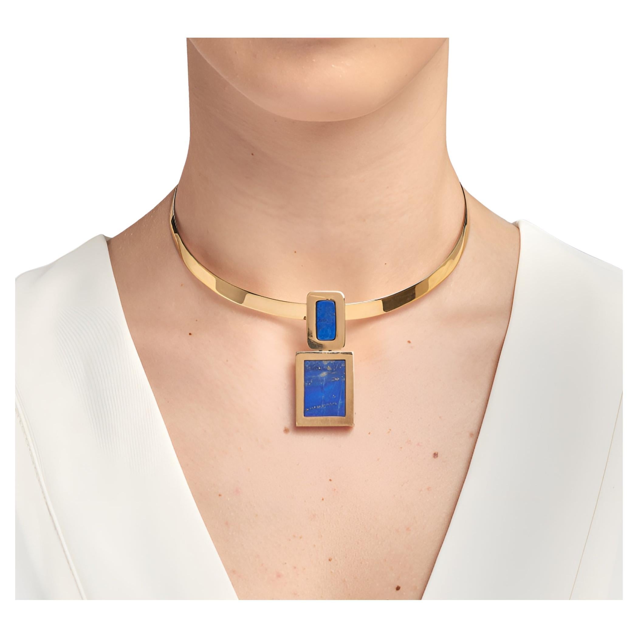 Modernist Reyes Designer Lapis 18 KT Necklace For Sale