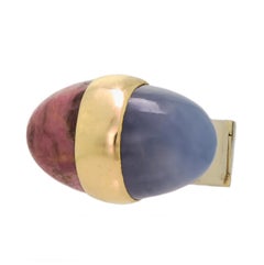 Modernist Rhodonite and Blue Chalcedony 14 Karat Bicolor Gold Ring