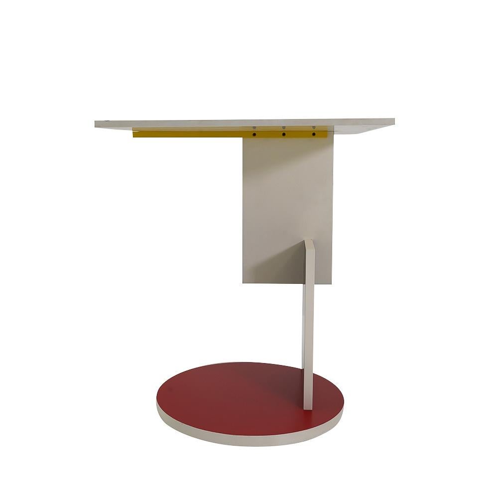 Schroeder 1 side table, specifically designed by Rietveld for the Schroeder house in Utrecht during the 1920s.

Gerrit Rietveld’s designs, together with the red & blue chair, counts as one of the most recognizable pieces designed by De Stijl