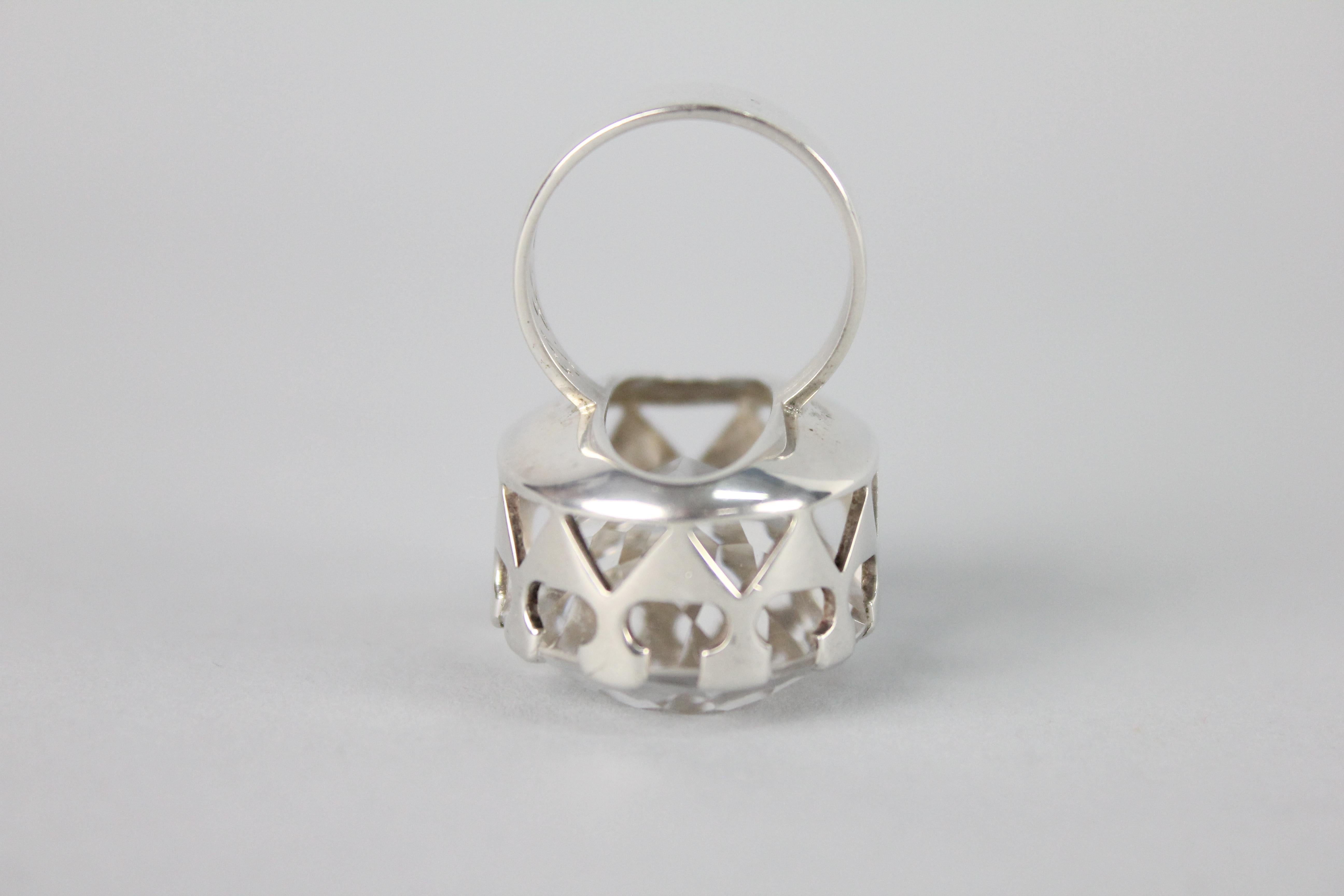 Modernist Ring in Silver and a Large Rock Crystal by Kaplan, Stockholm, 1968 For Sale 2