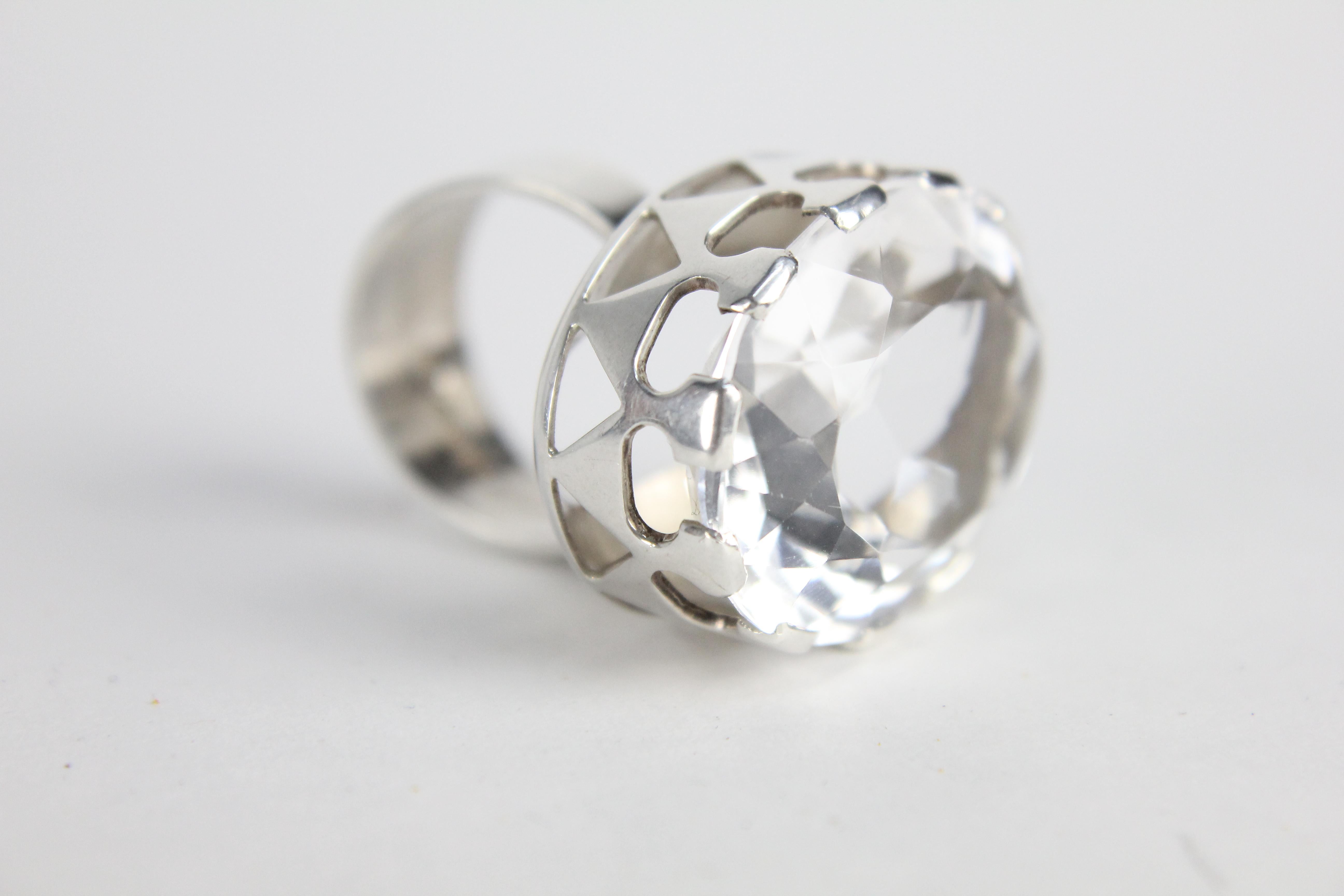 Modernist Ring in Silver and a Large Rock Crystal by Kaplan, Stockholm, 1968 For Sale 8