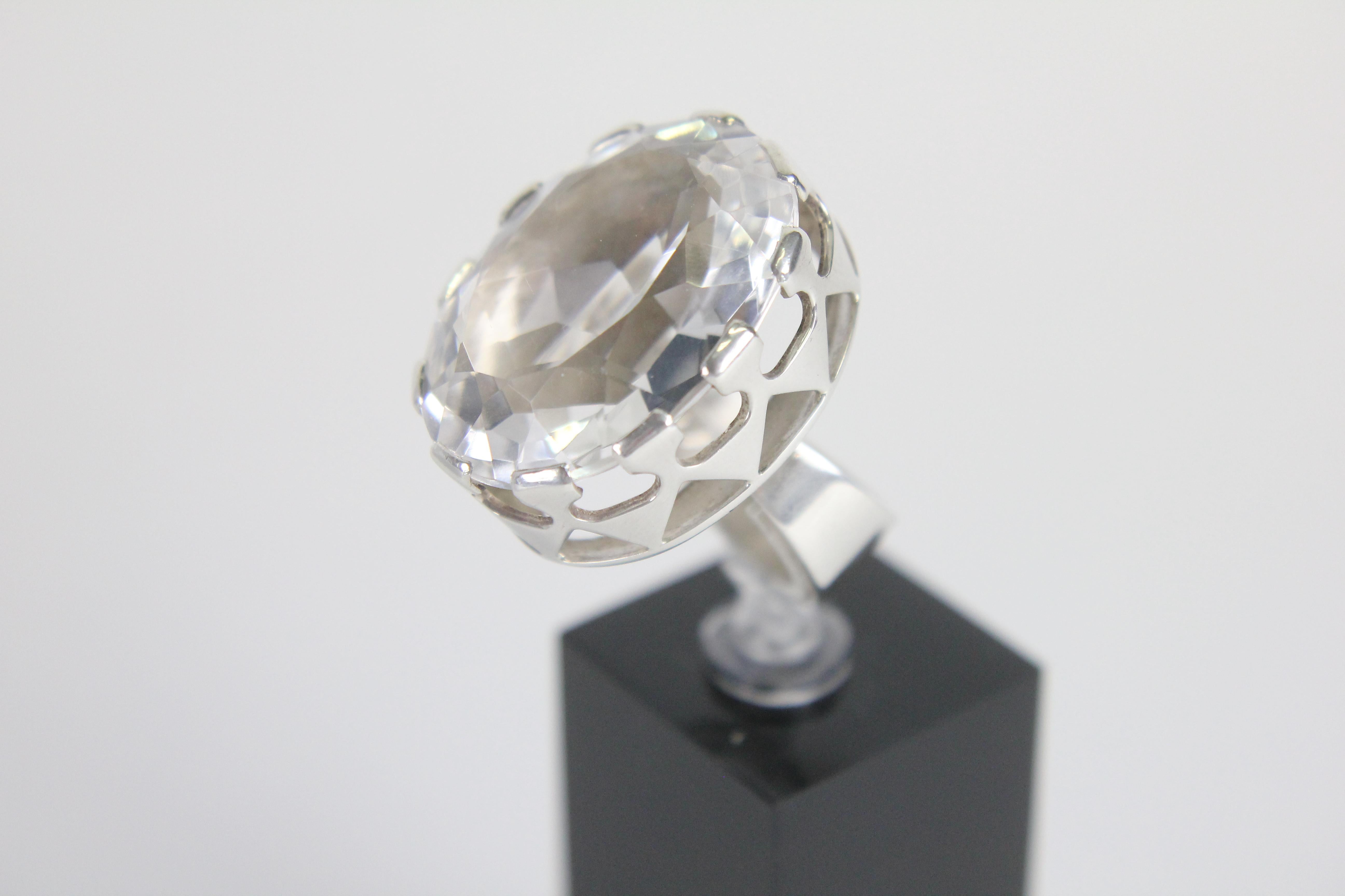 Modernist Ring in Silver and a Large Rock Crystal by Kaplan, Stockholm, 1968 For Sale 9