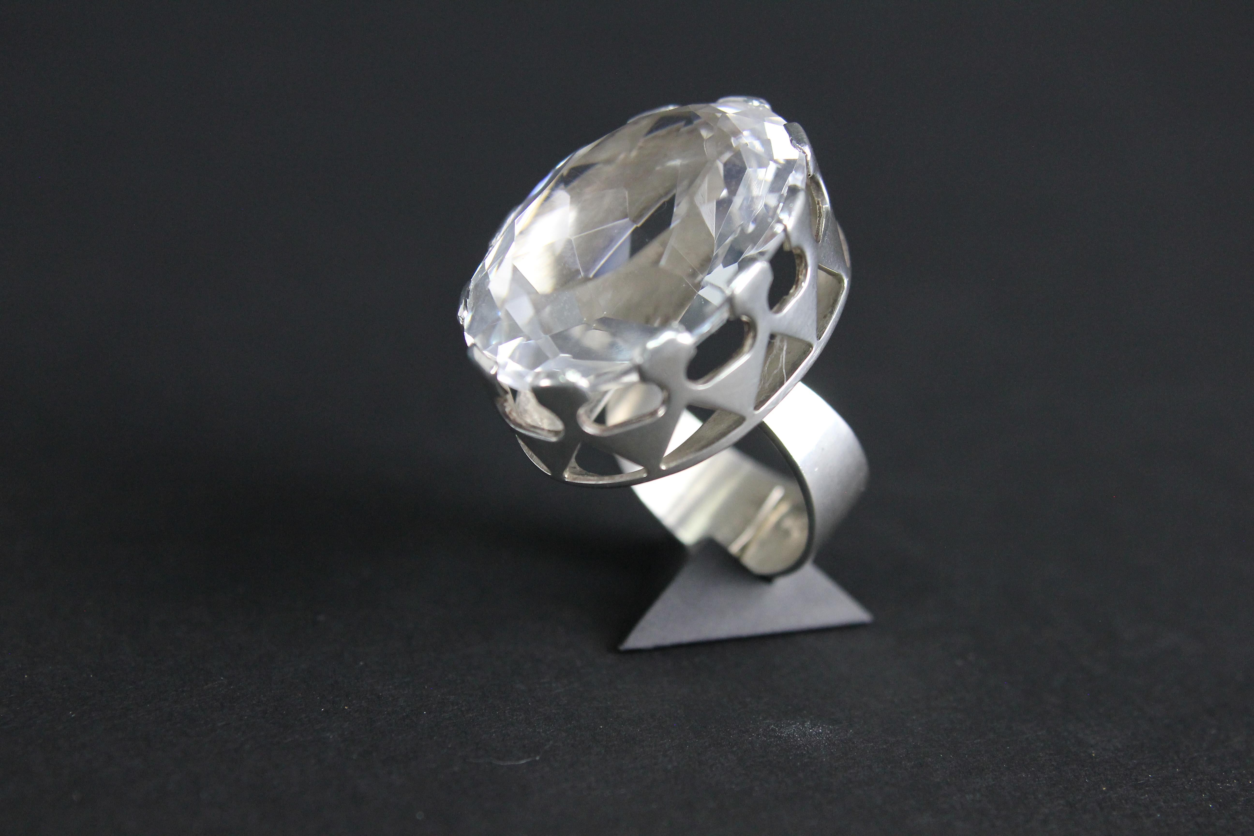 Modernist Ring in Silver and a Large Rock Crystal by Kaplan, Stockholm, 1968 For Sale 10