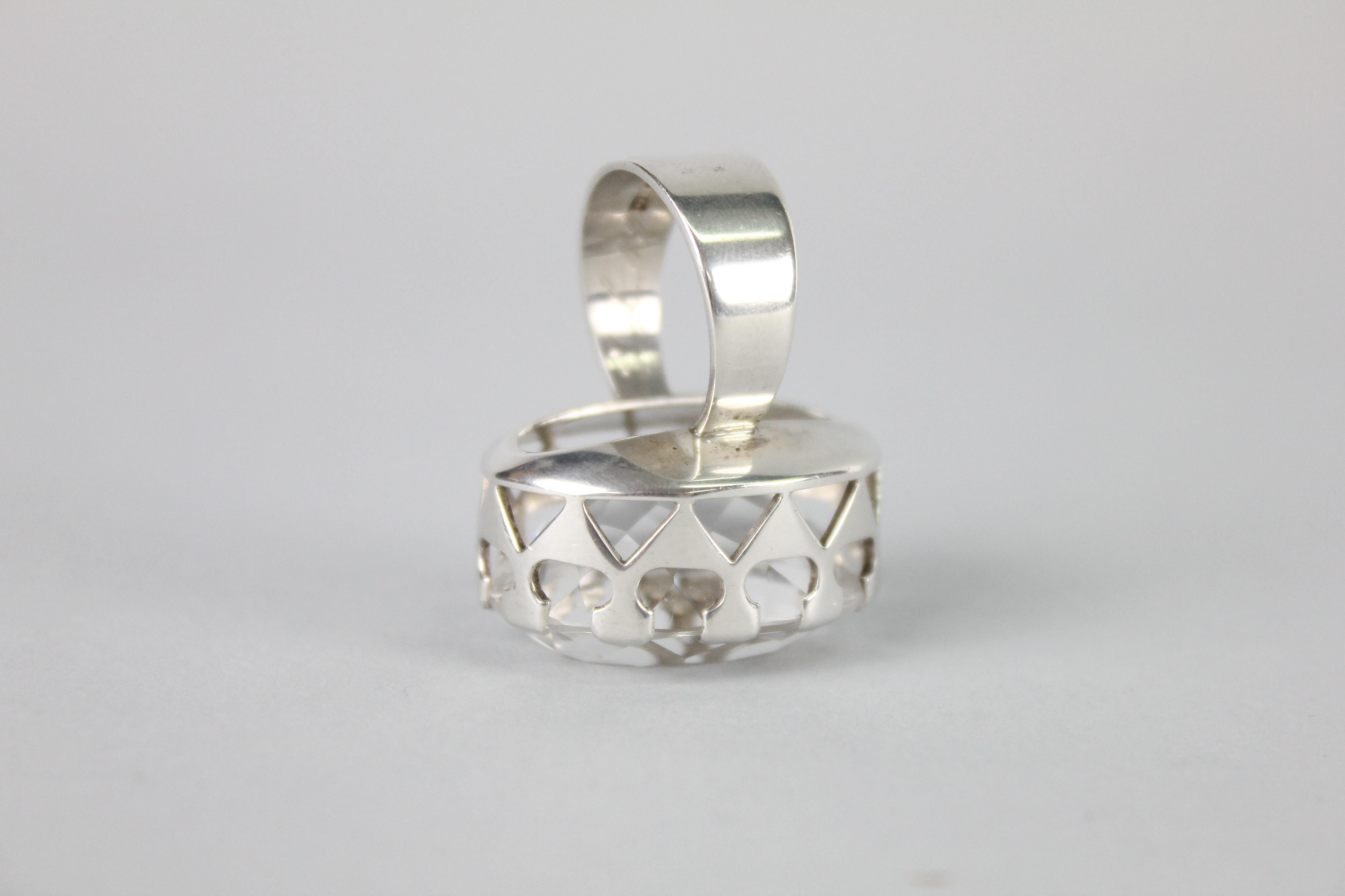 Modernist Ring in Silver and a Large Rock Crystal by Kaplan, Stockholm, 1968 For Sale 1