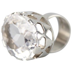 Modernist Ring in Silver and a Large Rock Crystal by Kaplan, Stockholm, 1968