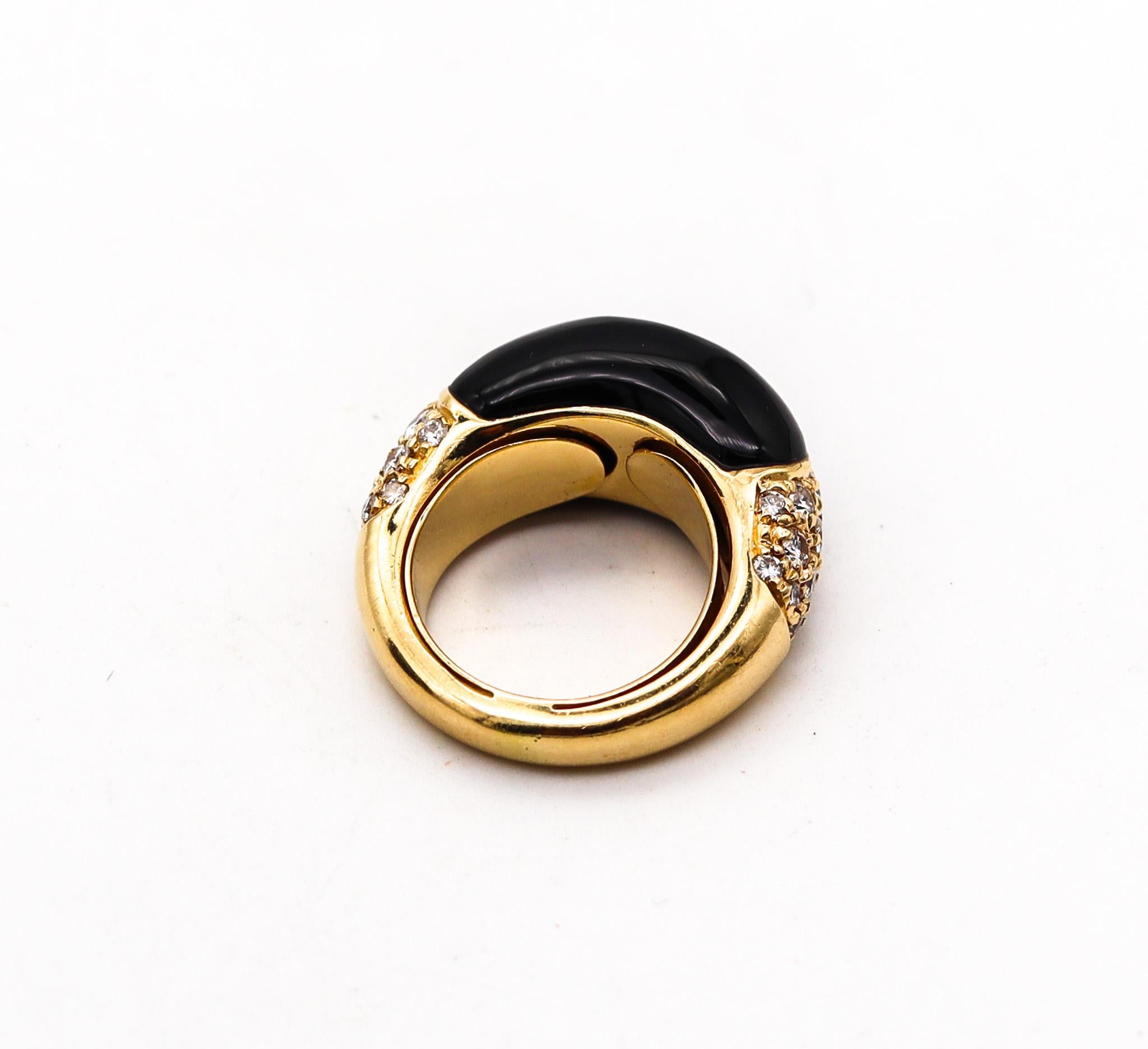 Women's Modernist Ring In Solid 18Kt Yellow Gold With 14.64 Ctw in Diamonds And Onyx