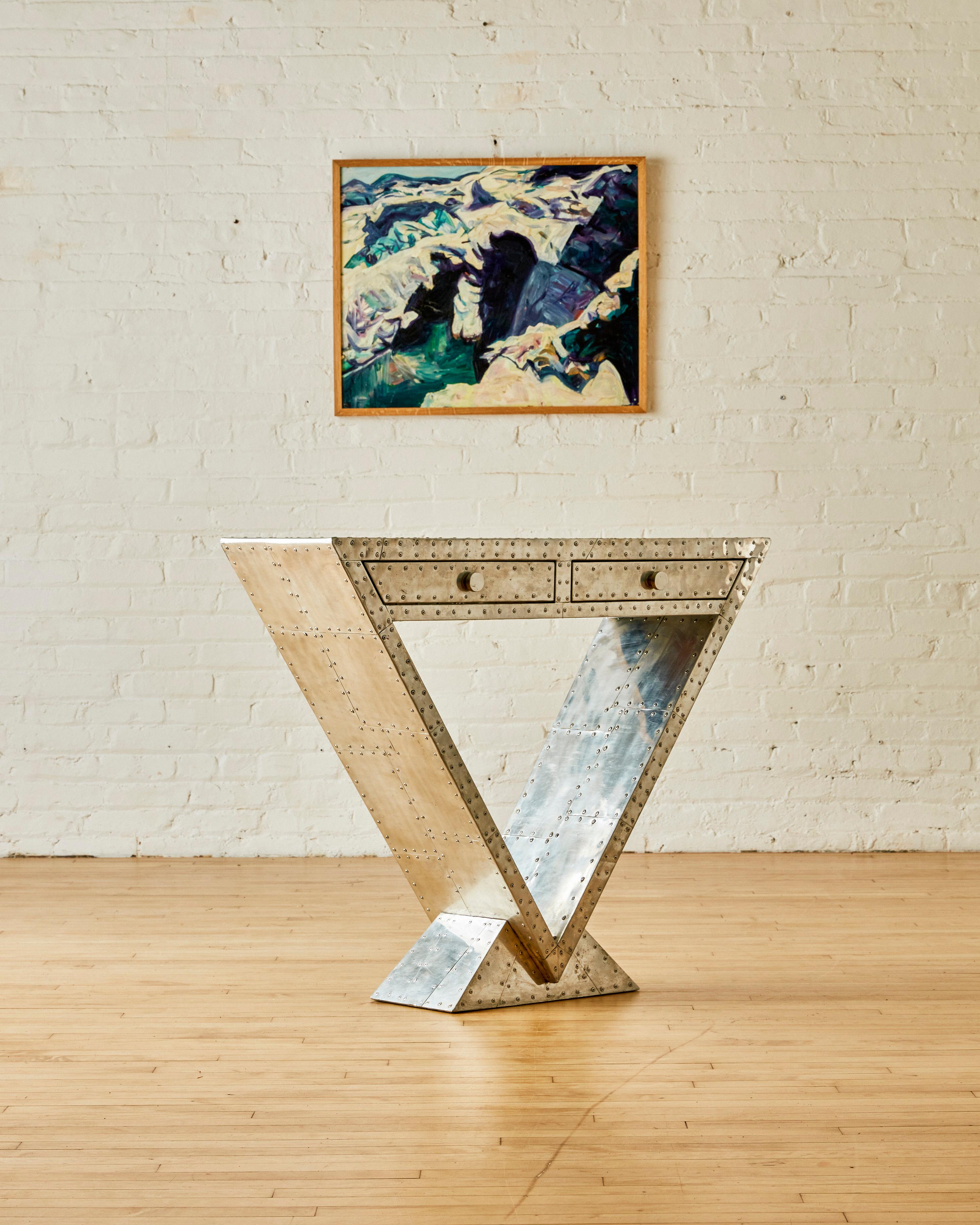 Mid-Century Modern Modernist Riveted Console For Sale