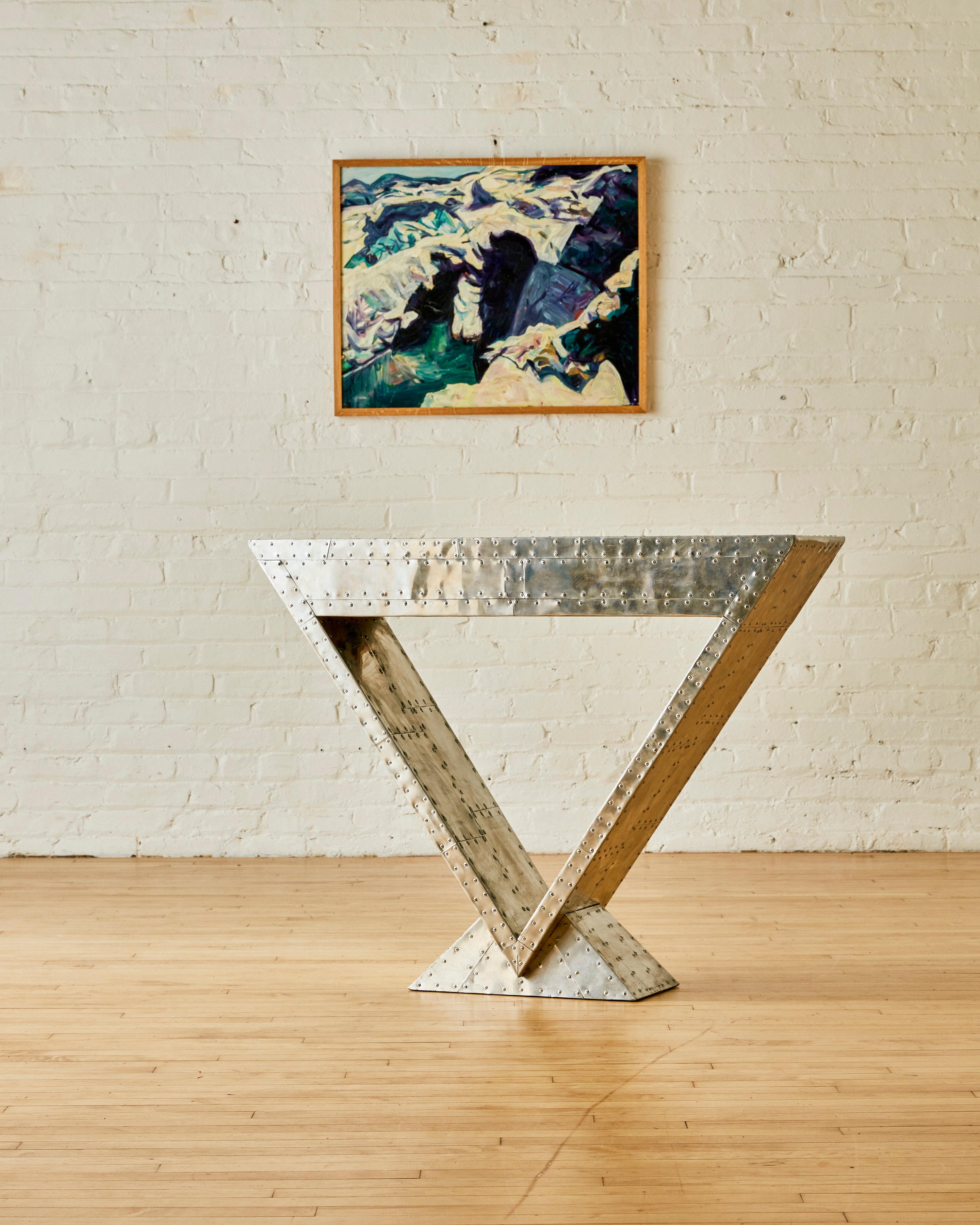 American Modernist Riveted Console For Sale
