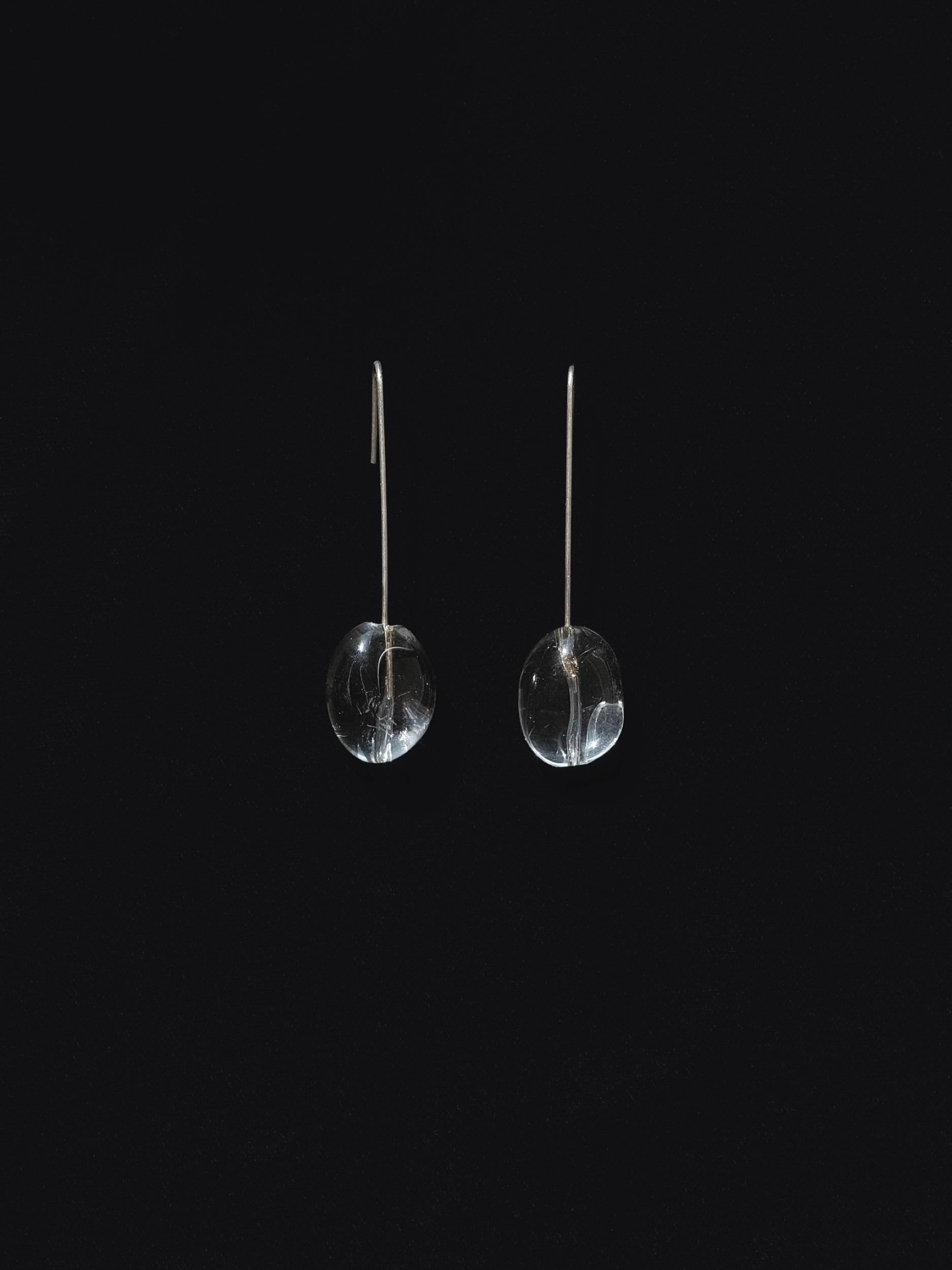 Modernist Rock Quartz Crystal and Sterling Silver Long Drop Earring  For Sale 5