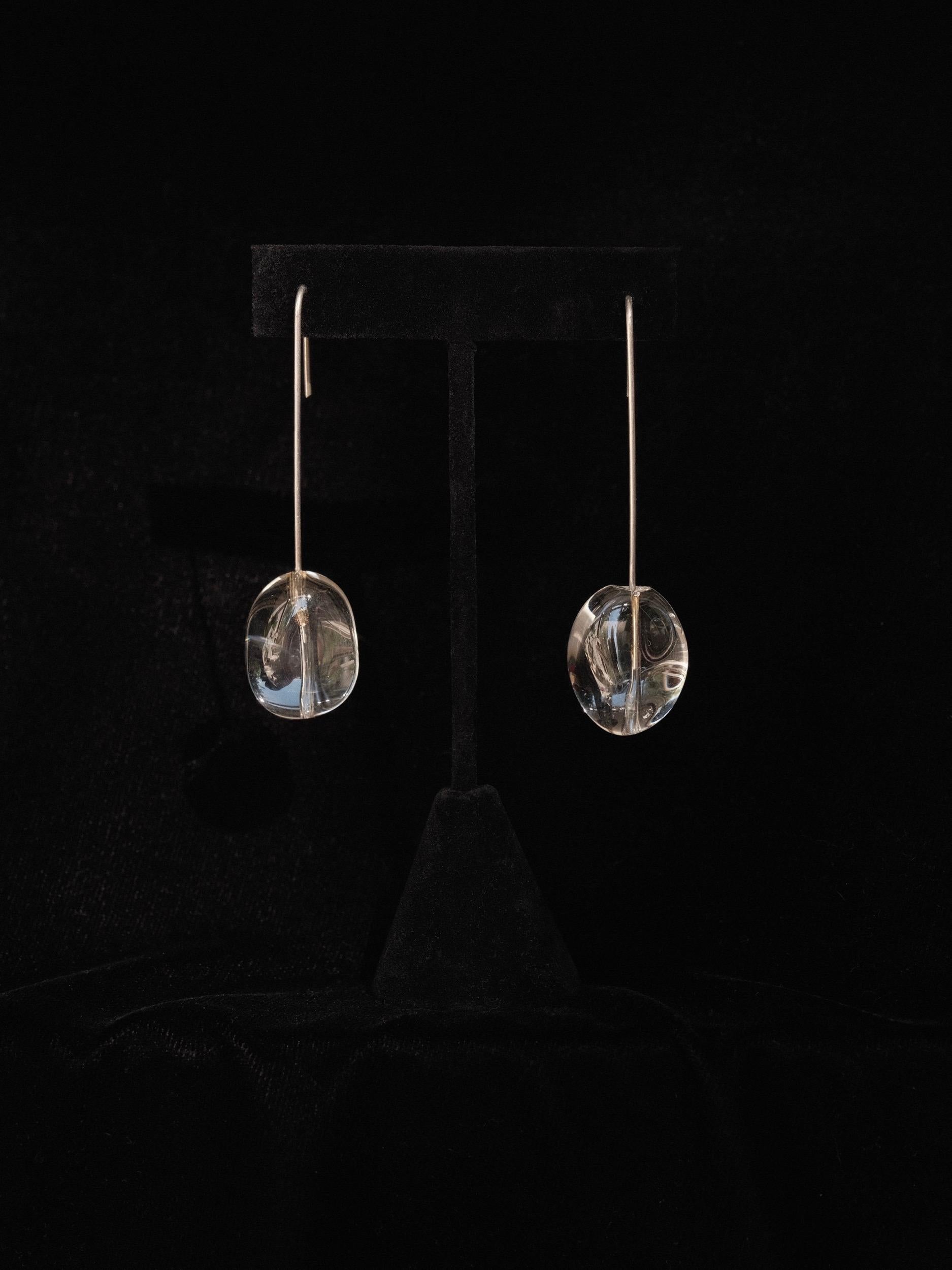 Modernist Rock Quartz Crystal and Sterling Silver Long Drop Earring  For Sale 8