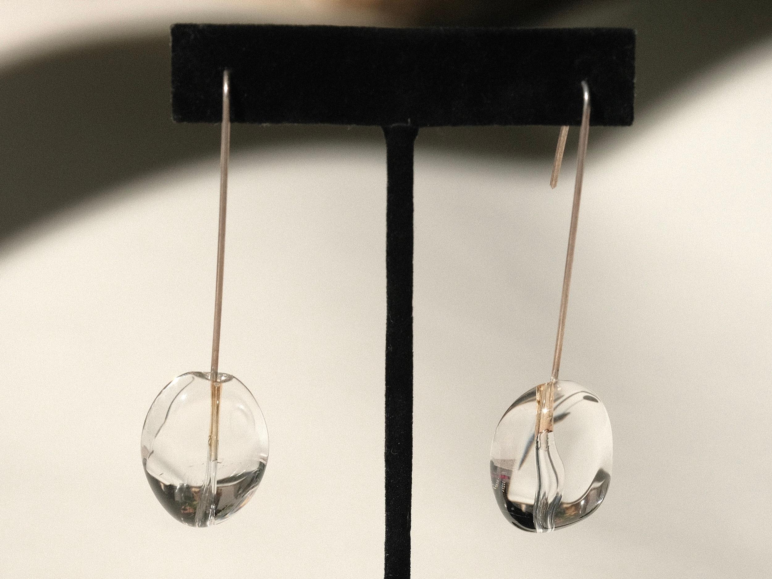 Modernist Rock Quartz Crystal and Sterling Silver Long Drop Earring  For Sale 10