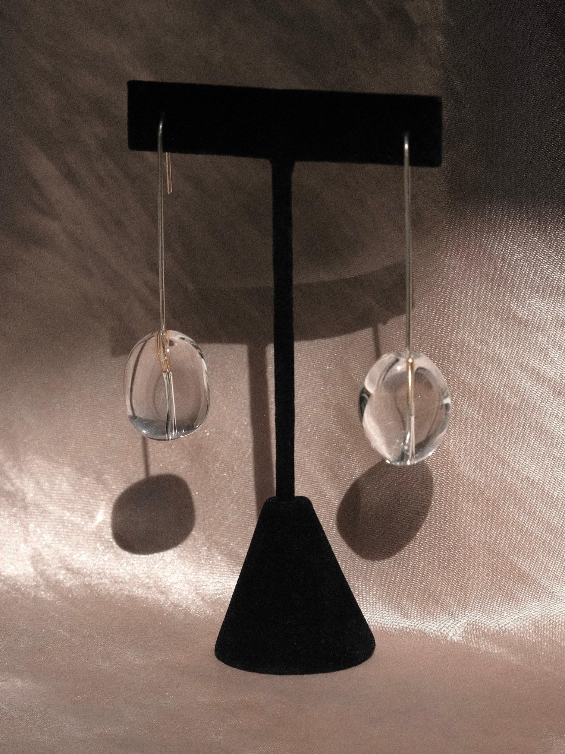 Modernist Rock Quartz Crystal and Sterling Silver Long Drop Earring  For Sale 11