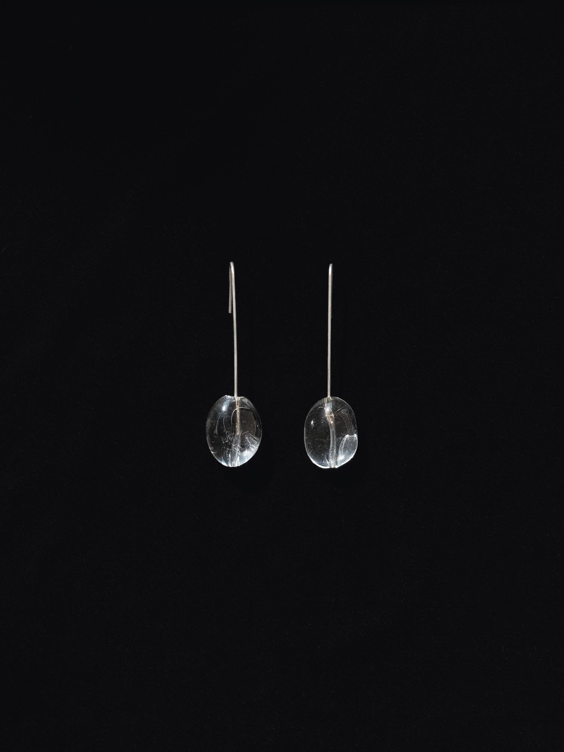 Tumbled Modernist Rock Quartz Crystal and Sterling Silver Long Drop Earring  For Sale