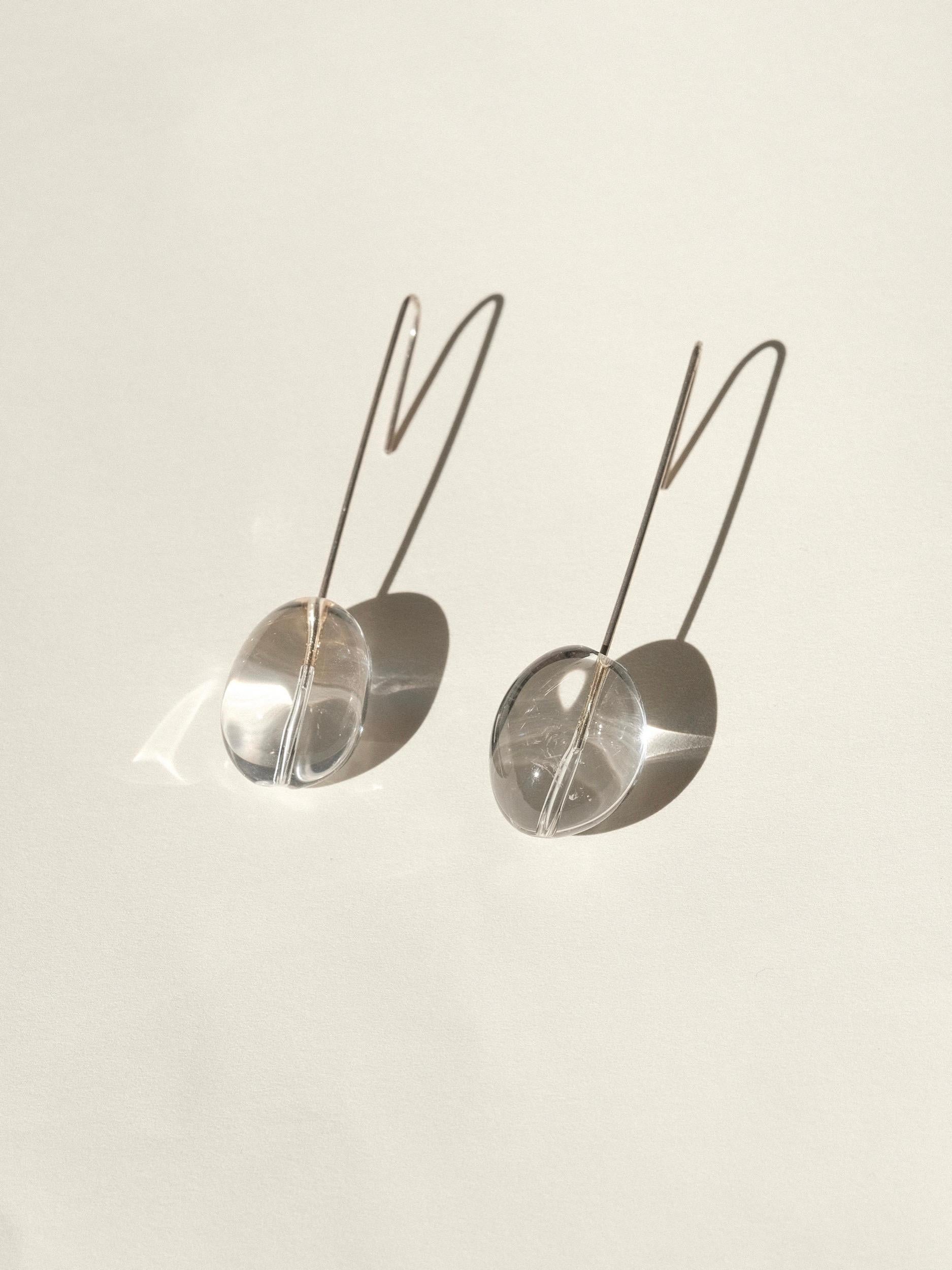 Modernist Rock Quartz Crystal and Sterling Silver Long Drop Earring  For Sale 2