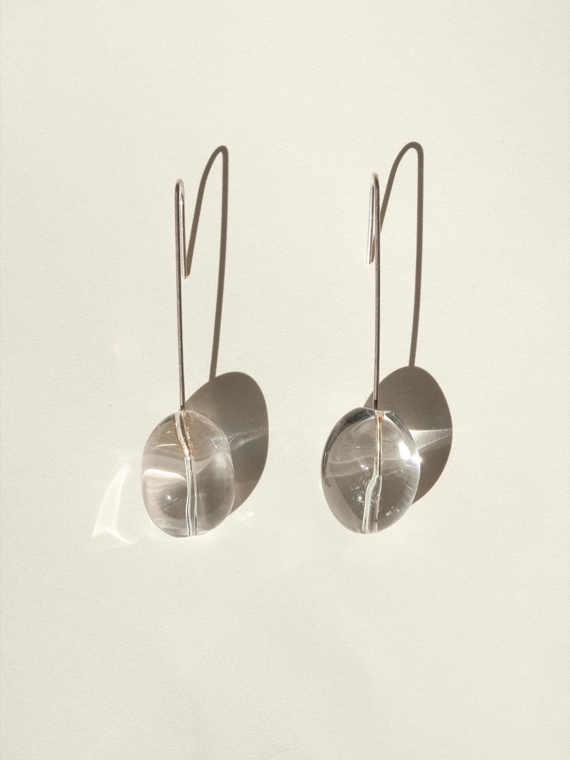 Modernist Rock Quartz Crystal and Sterling Silver Long Drop Earring  For Sale