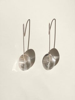 Vintage Modernist Rock Quartz Crystal and Sterling Silver Long Drop Earring 